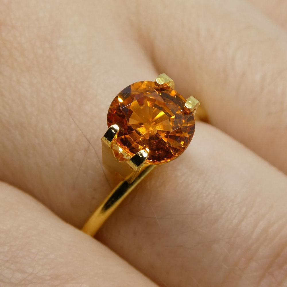 Description:

Gem Type: Spessartite Garnet
Number of Stones: 1
Weight: 1.98 cts
Measurements: 7.64x6.91x4.12 mm
Shape: Oval
Cutting Style Crown: Modified Brilliant Cut
Cutting Style Pavilion: Step Cut
Transparency: Transparent
Clarity: Very Very