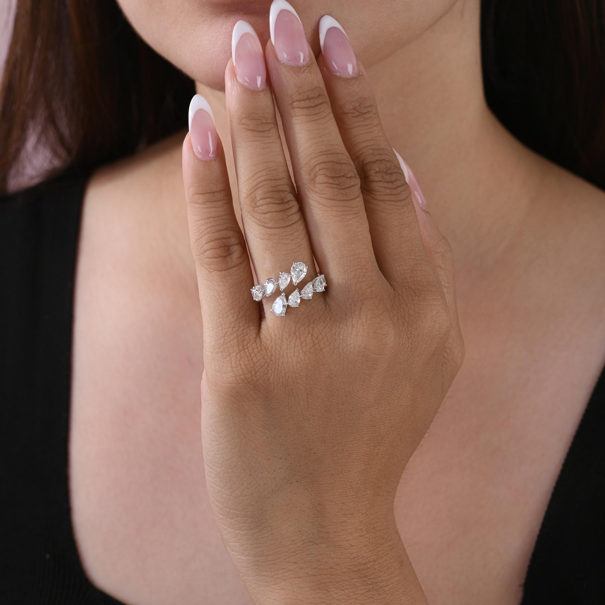 Im Angebot: 1,98 Ct Birnenschliff natürlicher Diamant offener Bypass Blatt Ring 14K Weißgold Schmuck () 2