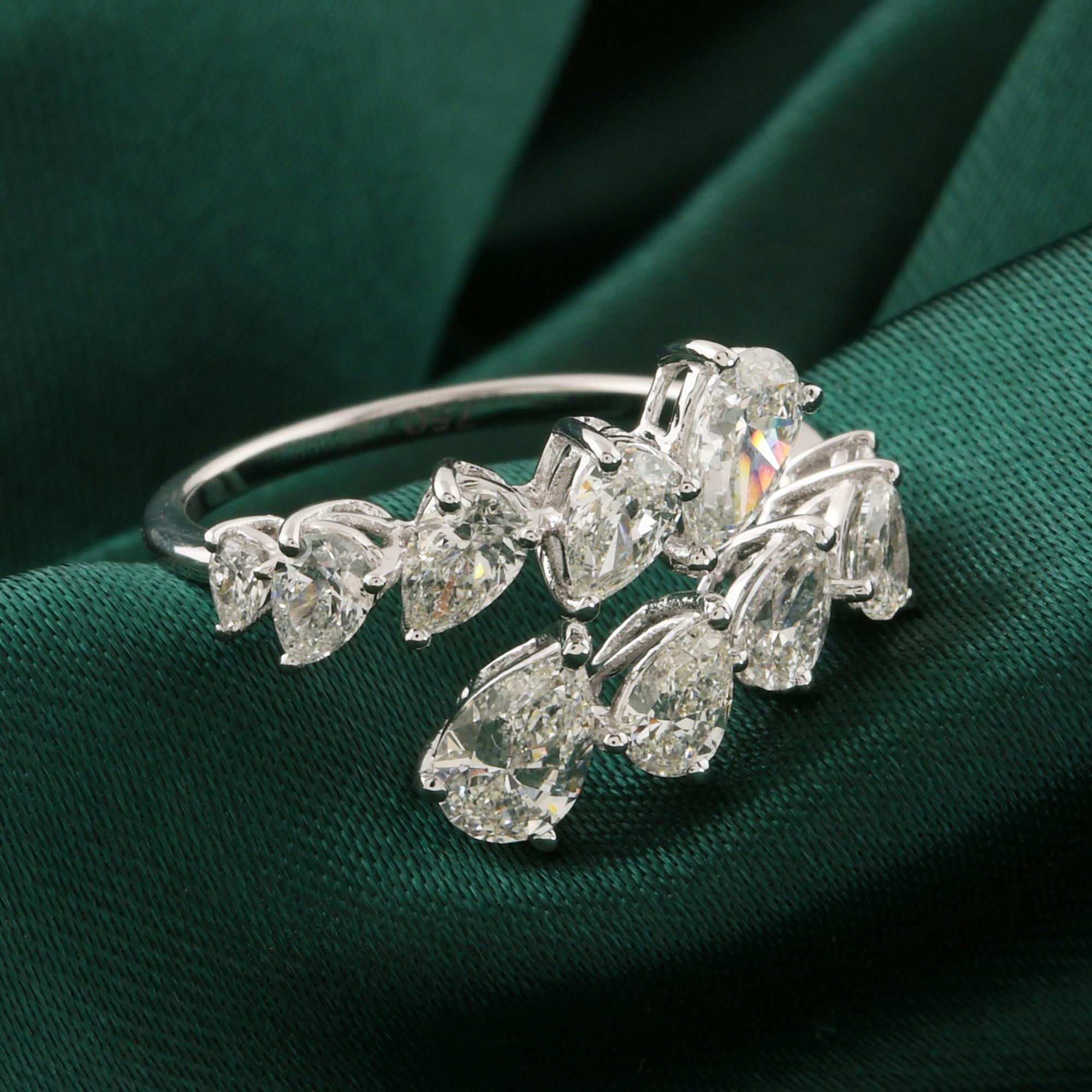 Im Angebot: 1,98 Ct Birnenschliff natürlicher Diamant offener Bypass Blatt Ring 14K Weißgold Schmuck () 3