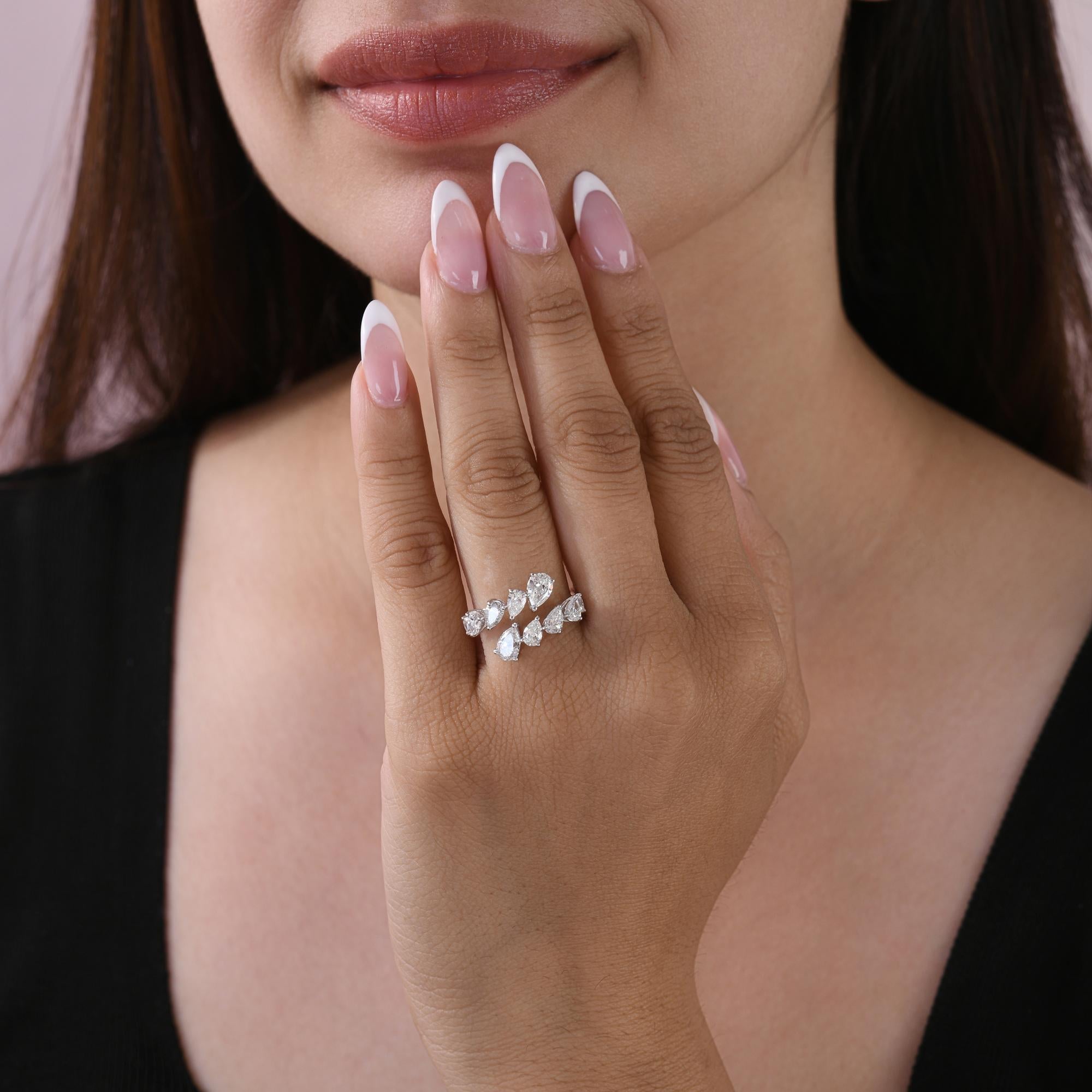 Im Angebot: 1,98 Ct Birnenschliff natürlicher Diamant offener Bypass Blatt Ring 14K Weißgold Schmuck () 9