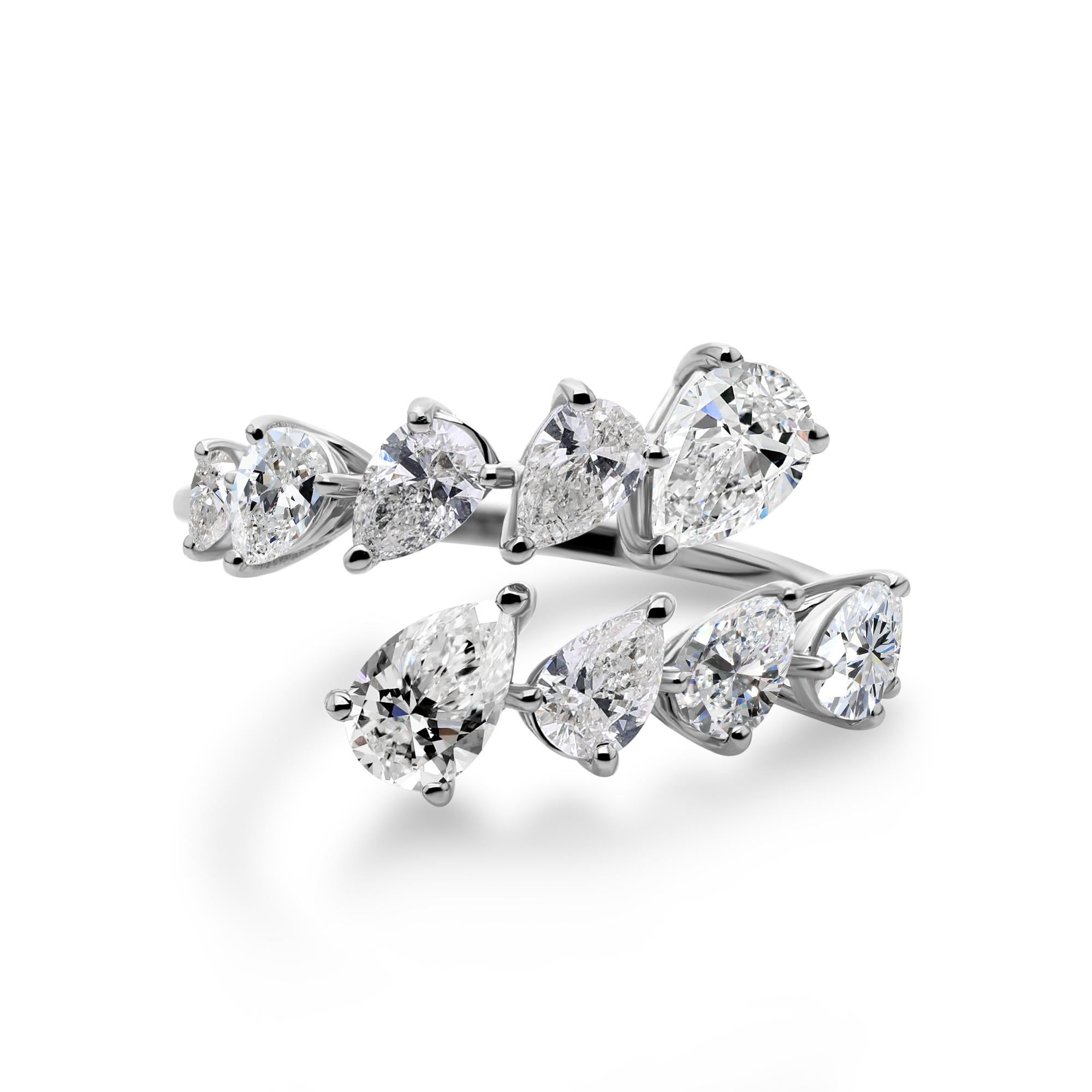 Im Angebot: 1,98 Ct Birnenschliff natürlicher Diamant offener Bypass Blatt Ring 18K Weißgold Schmuck () 3