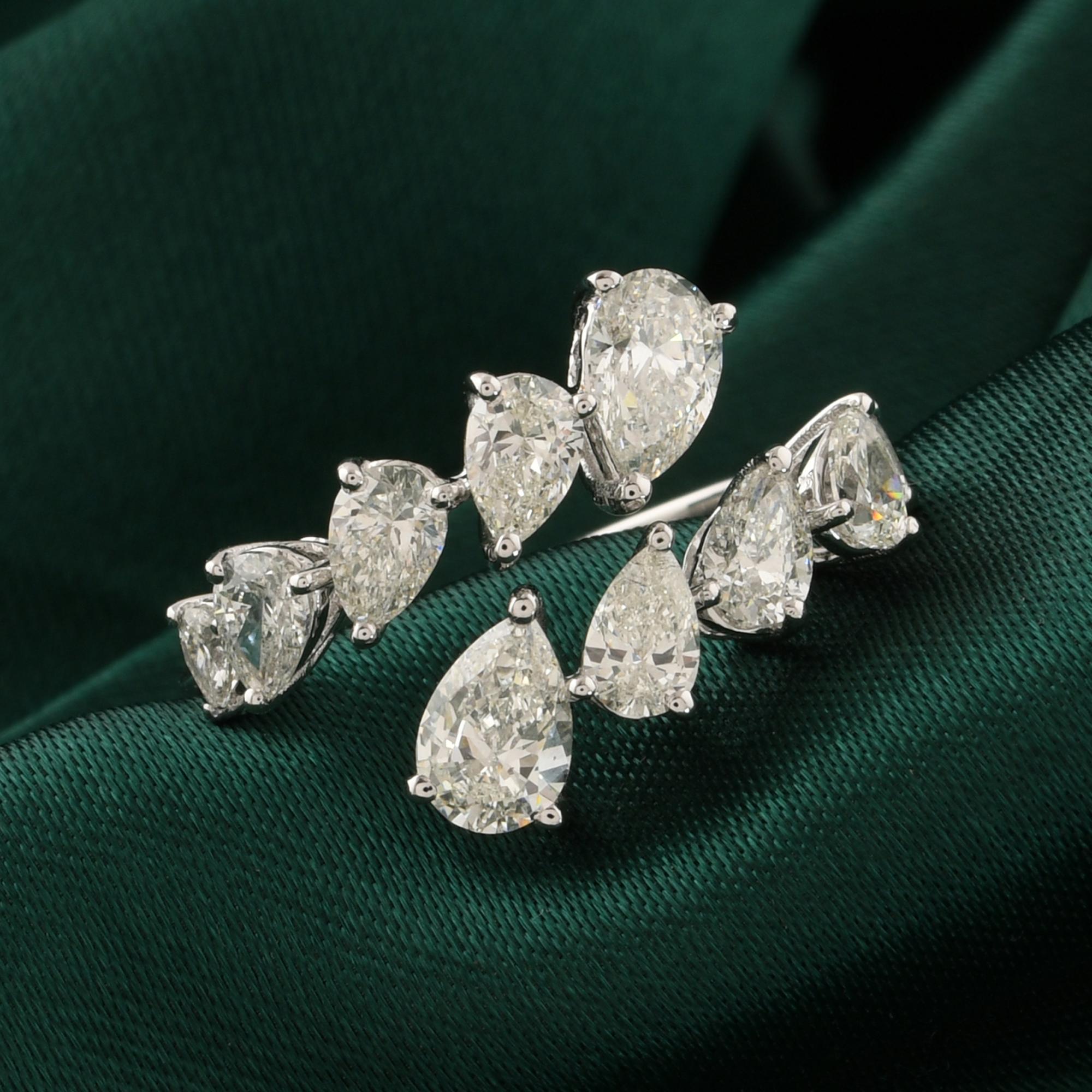 Im Angebot: 1,98 Ct Birnenschliff natürlicher Diamant offener Bypass Blatt Ring 18K Weißgold Schmuck () 7