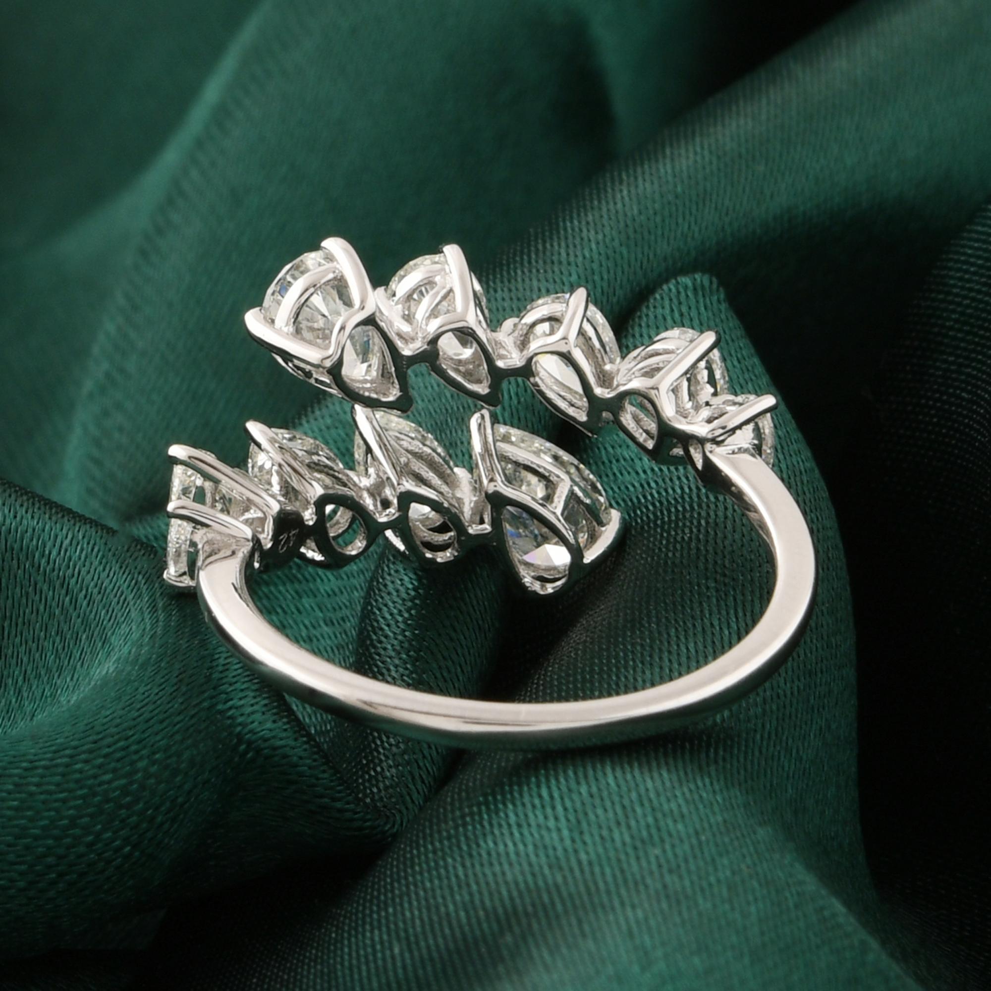 Im Angebot: 1,98 Ct Birnenschliff natürlicher Diamant offener Bypass Blatt Ring 18K Weißgold Schmuck () 9