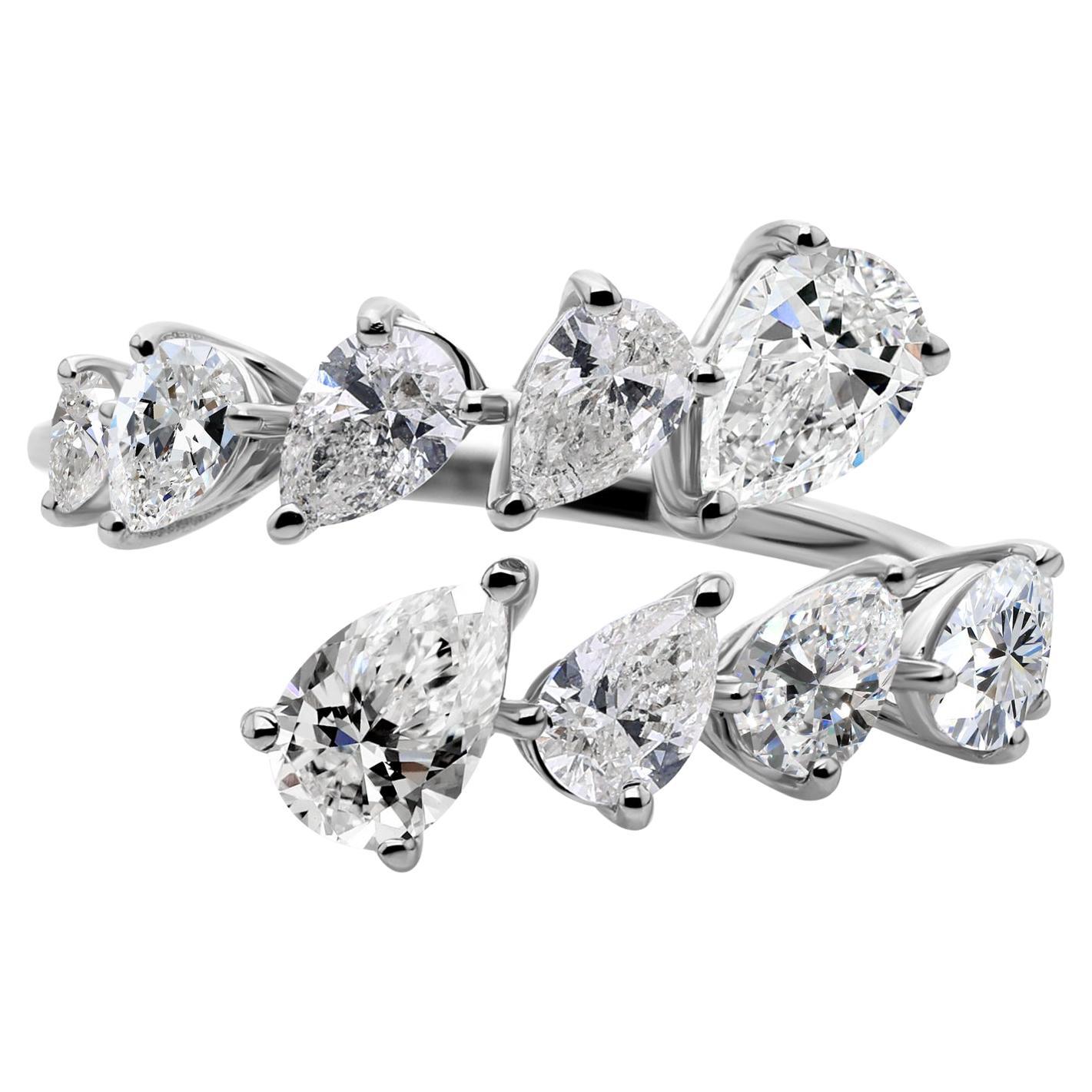 1,98 Ct Birnenschliff natürlicher Diamant offener Bypass Blatt Ring 18K Weißgold Schmuck