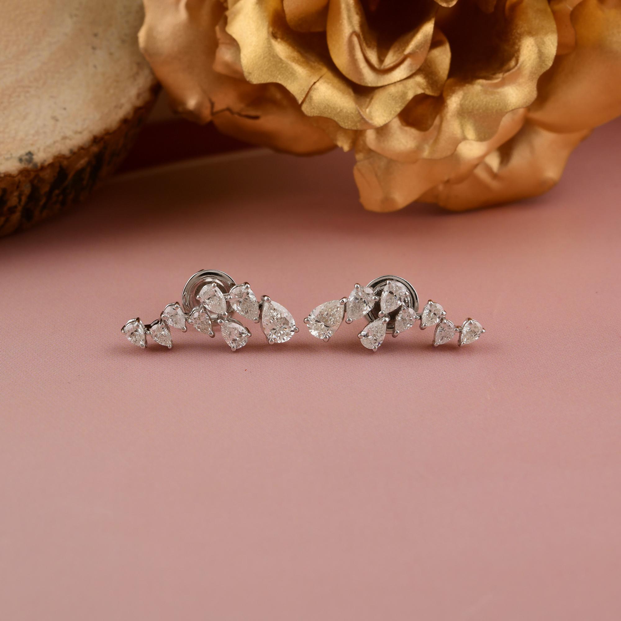 Moderno 1,98 ct SI/HI Pear Cut Natural Diamond Ear Climber Stud Earrings (orecchini a perno) in oro bianco 18K in vendita