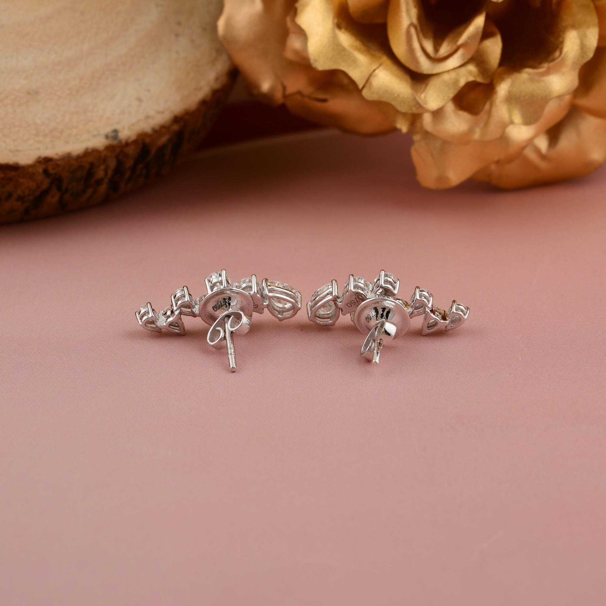 Donna 1,98 ct SI/HI Pear Cut Natural Diamond Ear Climber Stud Earrings (orecchini a perno) in oro bianco 18K in vendita