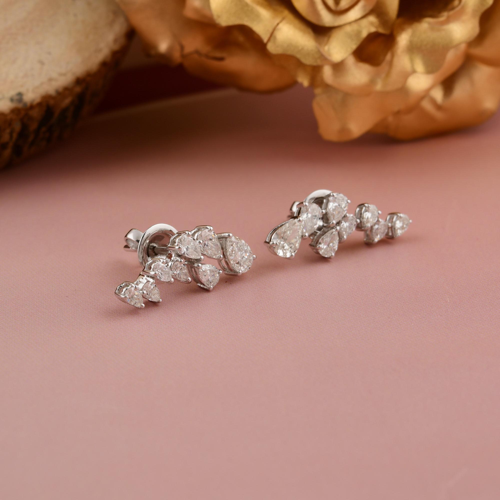 1,98 ct SI/HI Pear Cut Natural Diamond Ear Climber Stud Earrings (orecchini a perno) in oro bianco 18K in vendita 1