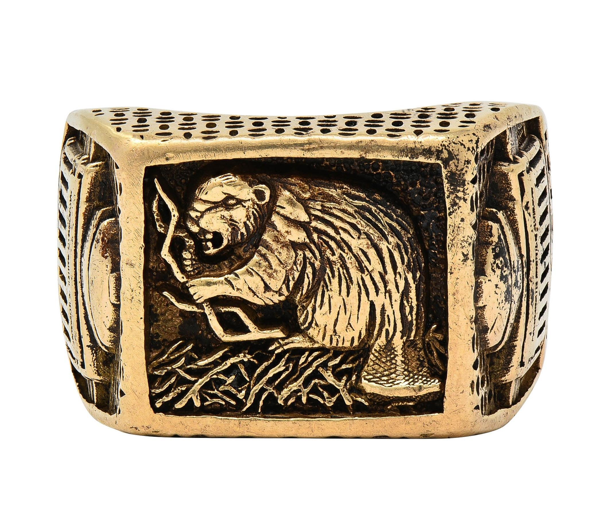 1980 14 Karat Gelbgold Vintage MIT Intaglio Siegel Biber Class Unisex-Ring, Vintage