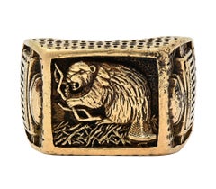 1980 14 Karat Gelbgold Vintage MIT Intaglio Siegel Biber Class Unisex-Ring, Vintage