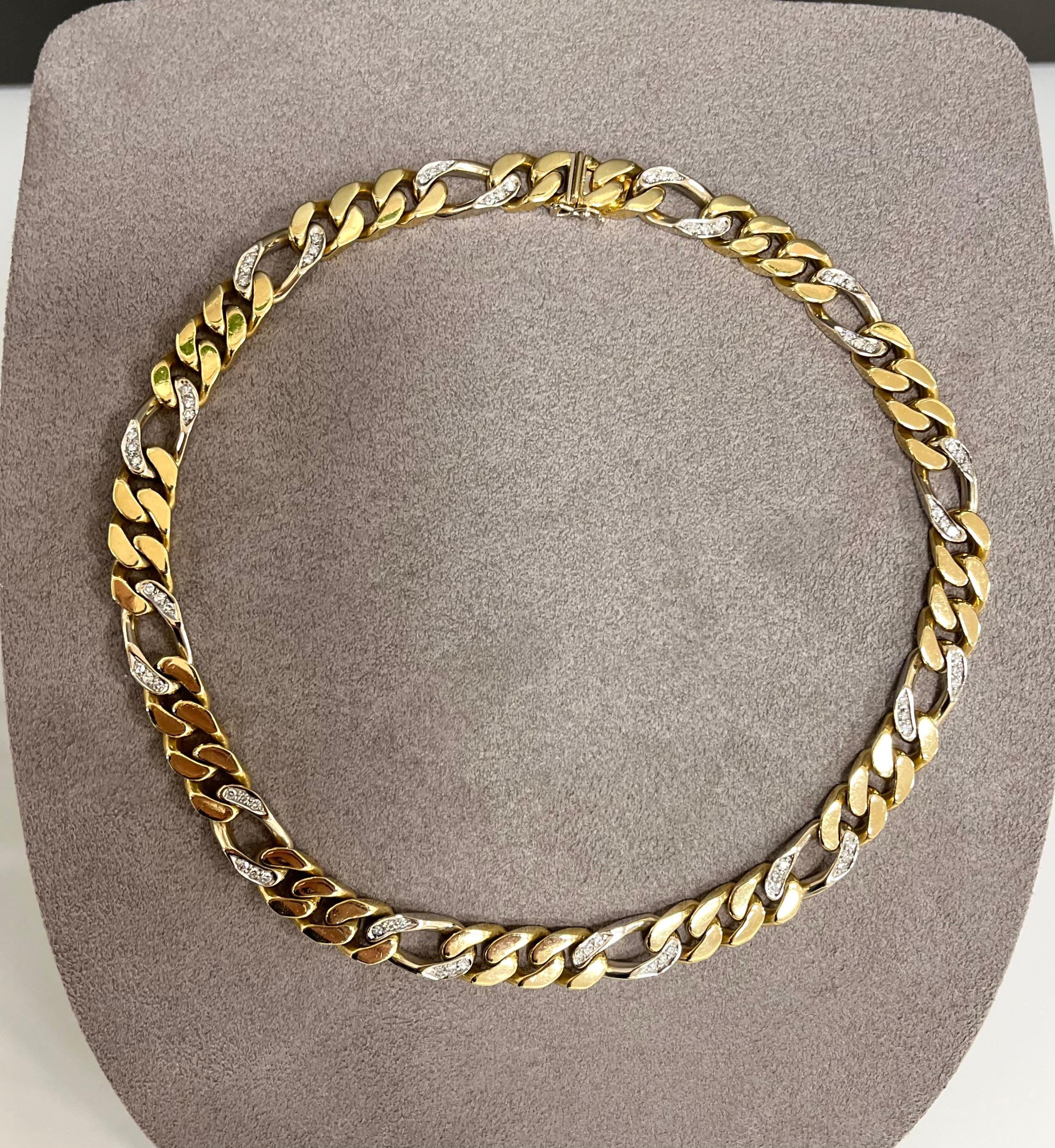 Taglio rotondo 1980 18 Kt. Yellow and White Gold Diamonds BVLGARI Groumette Necklace