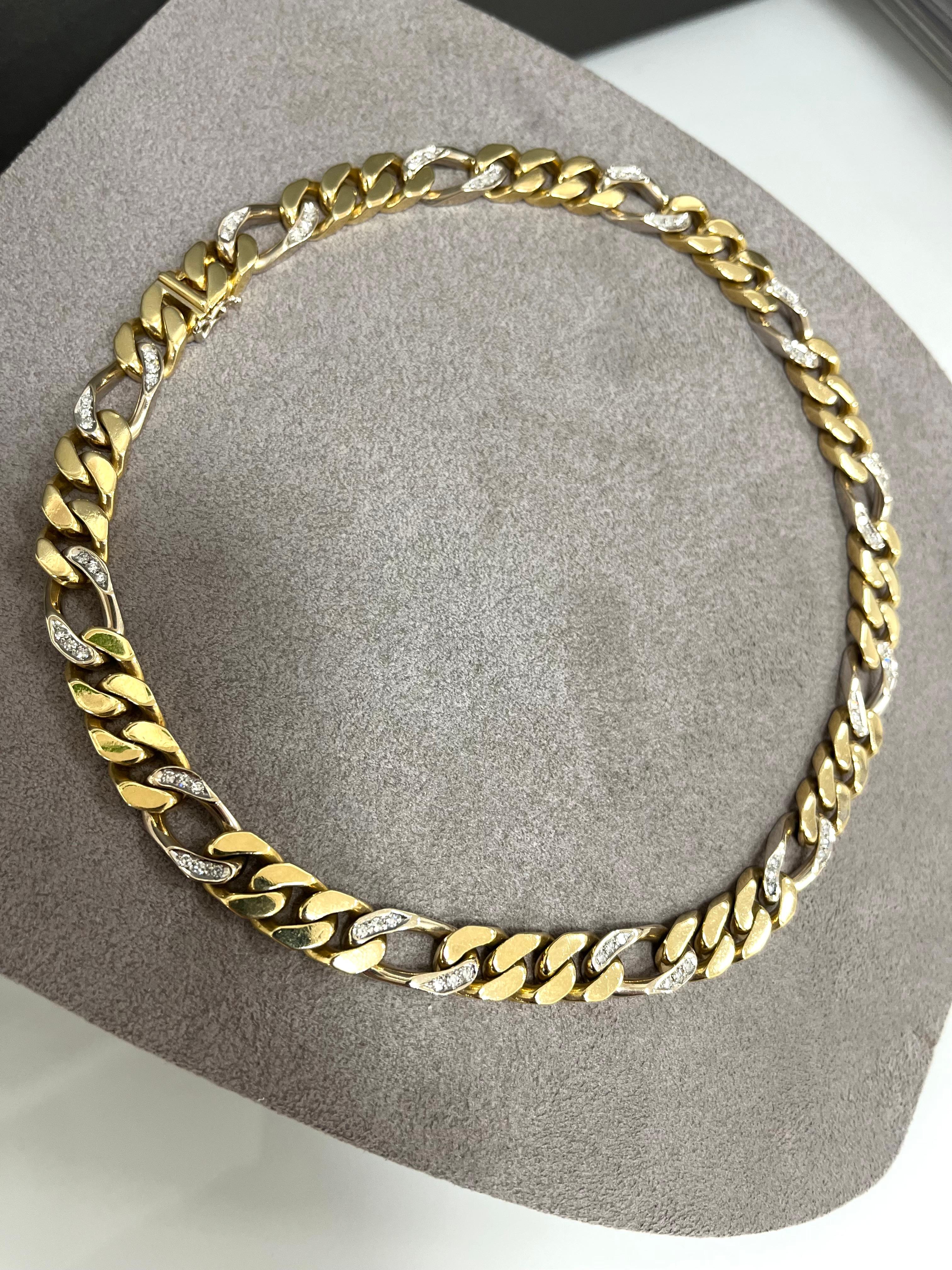 1980 18 Kt. Yellow and White Gold Diamonds BVLGARI Groumette Necklace In condizioni buone a Rome, IT
