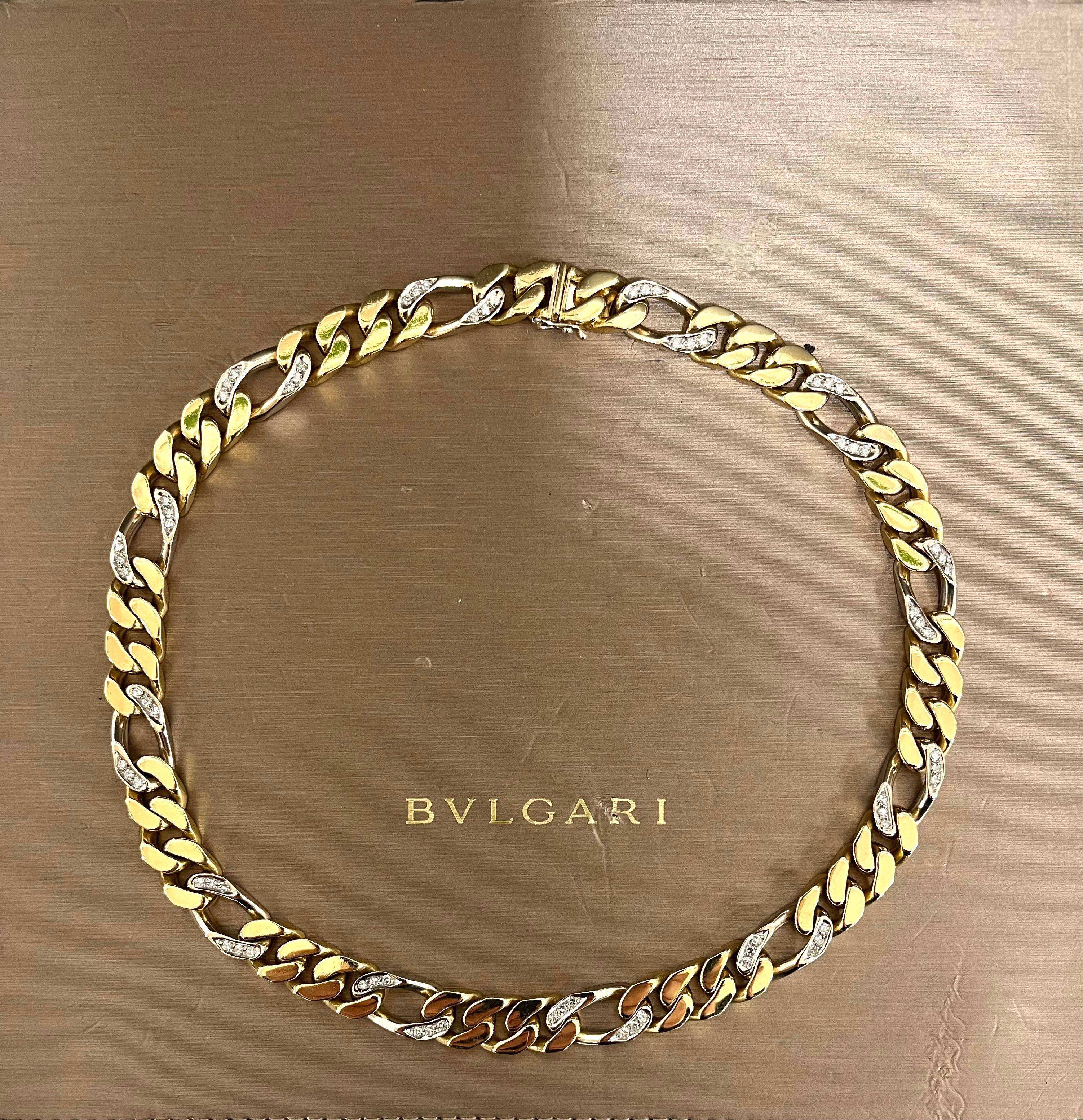 da uomo o donna 1980 18 Kt. Yellow and White Gold Diamonds BVLGARI Groumette Necklace