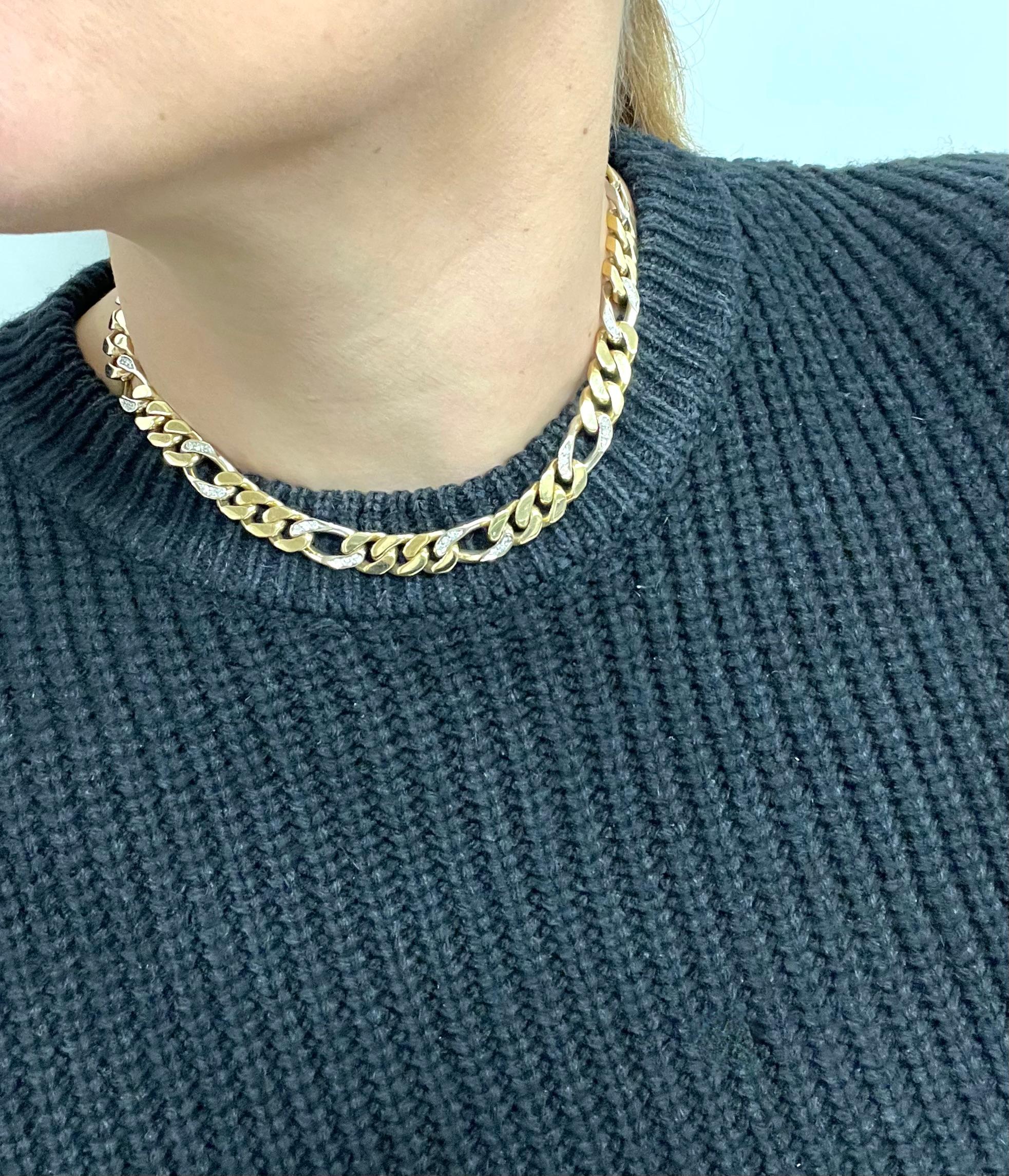 1980 18 Kt. Yellow and White Gold Diamonds BVLGARI Groumette Necklace 1