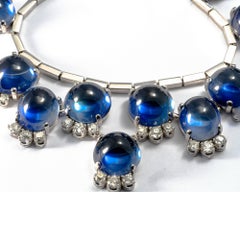 1980-1990 Cabochon Diamond and Synthetic Sapphire 18K Gold Set Necklace