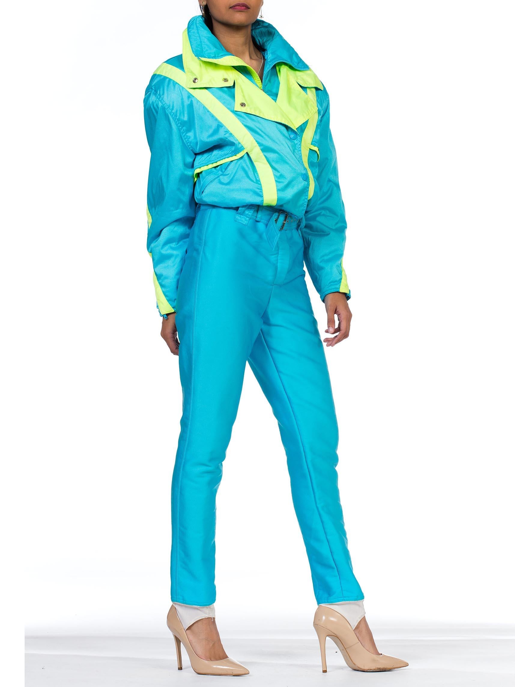 Blue 1980 - 1990s Neon Ski Suit with Shoulder Pads