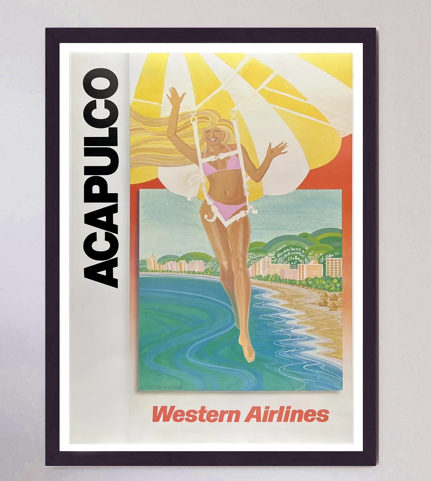 1980 Acapulco - Western Air Lines Original Vintage Poster In Good Condition For Sale In Winchester, GB