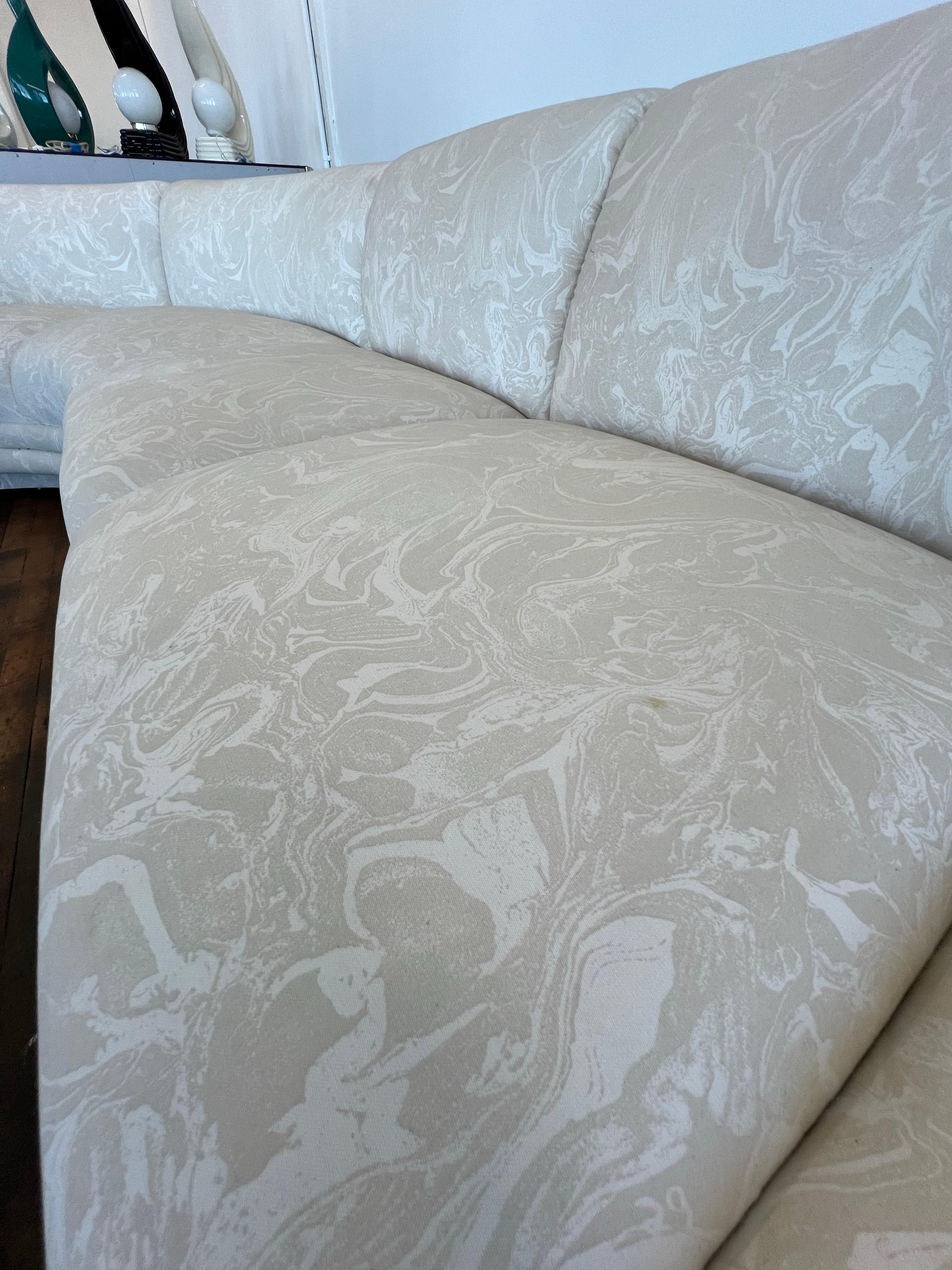 Fabric 1980 Adrian Pearsall style white patterned sectional For Sale