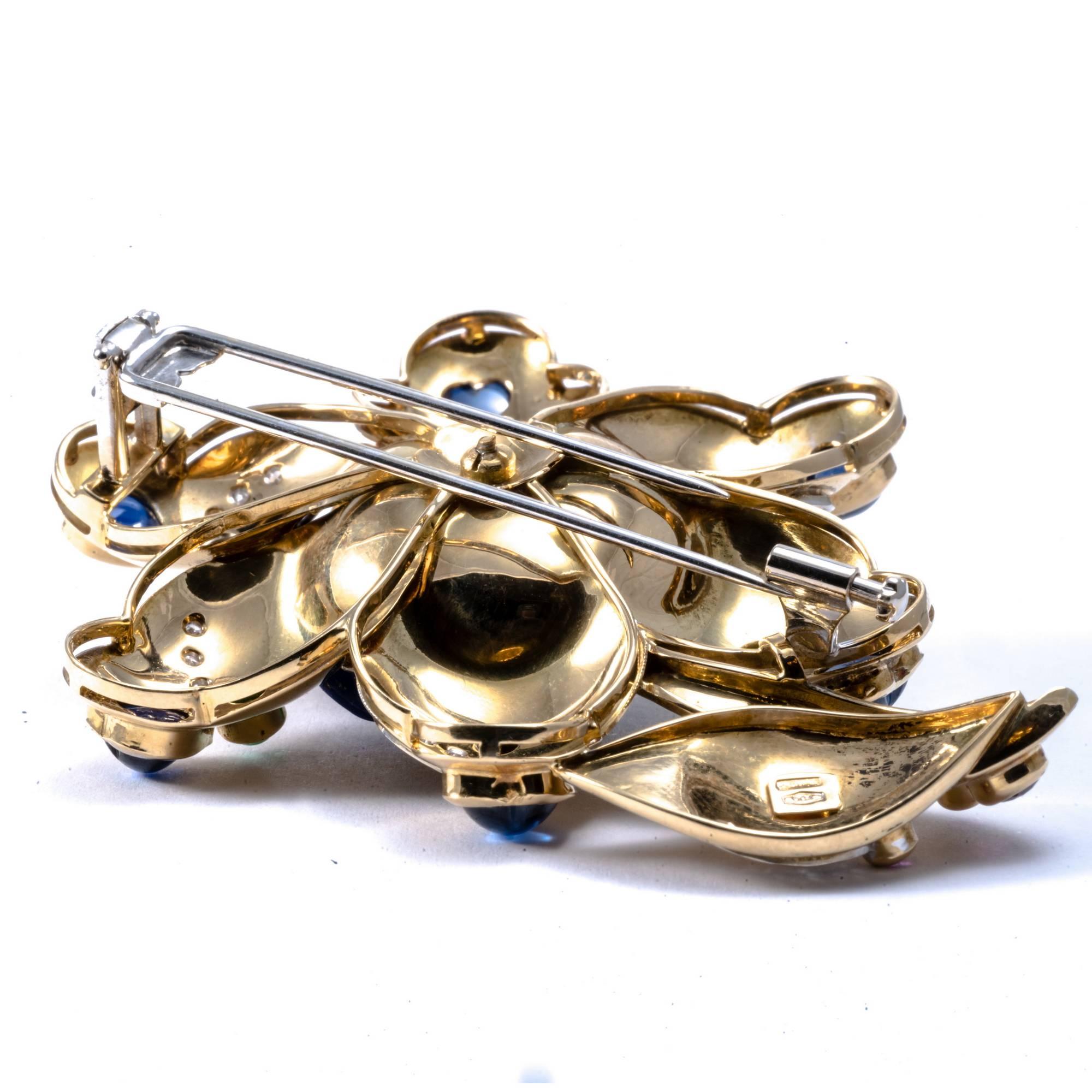 1980 American Flower Gold Sapphire Emerald Ruby Lapis Diamond Necklace Enhancer For Sale 5