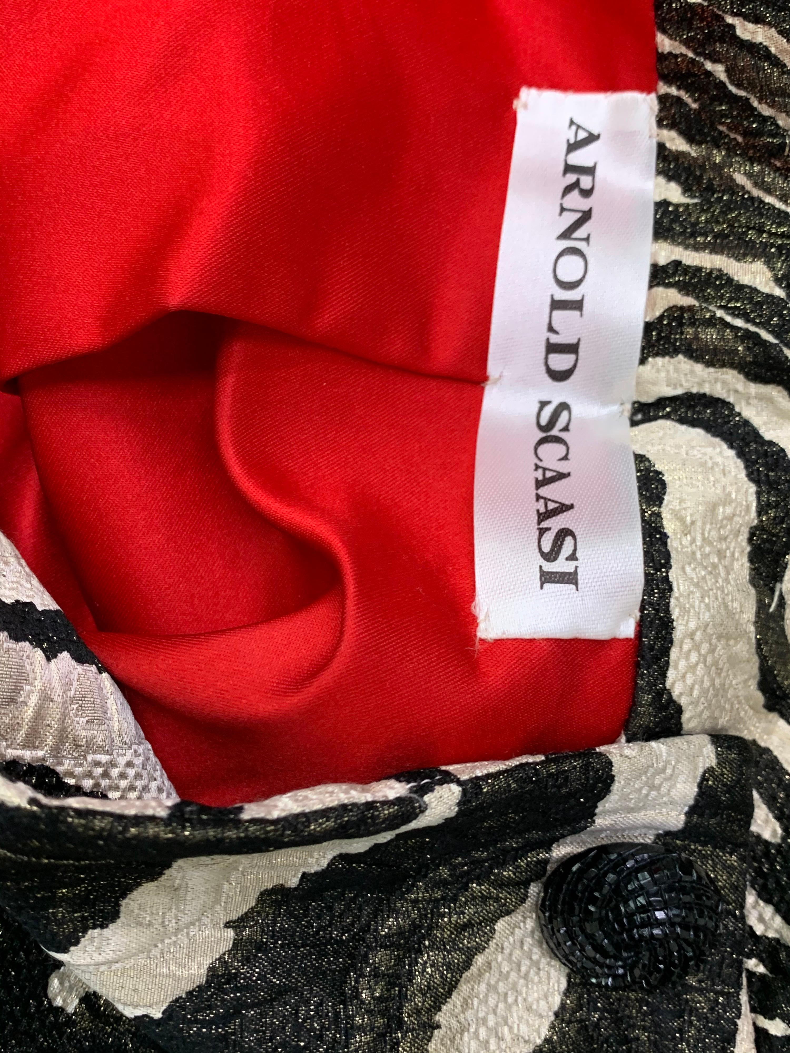 1980 Arnold Scaasi Zebra Print Matelasse Brocade & Red Silk Lined Evening Jacket For Sale 8
