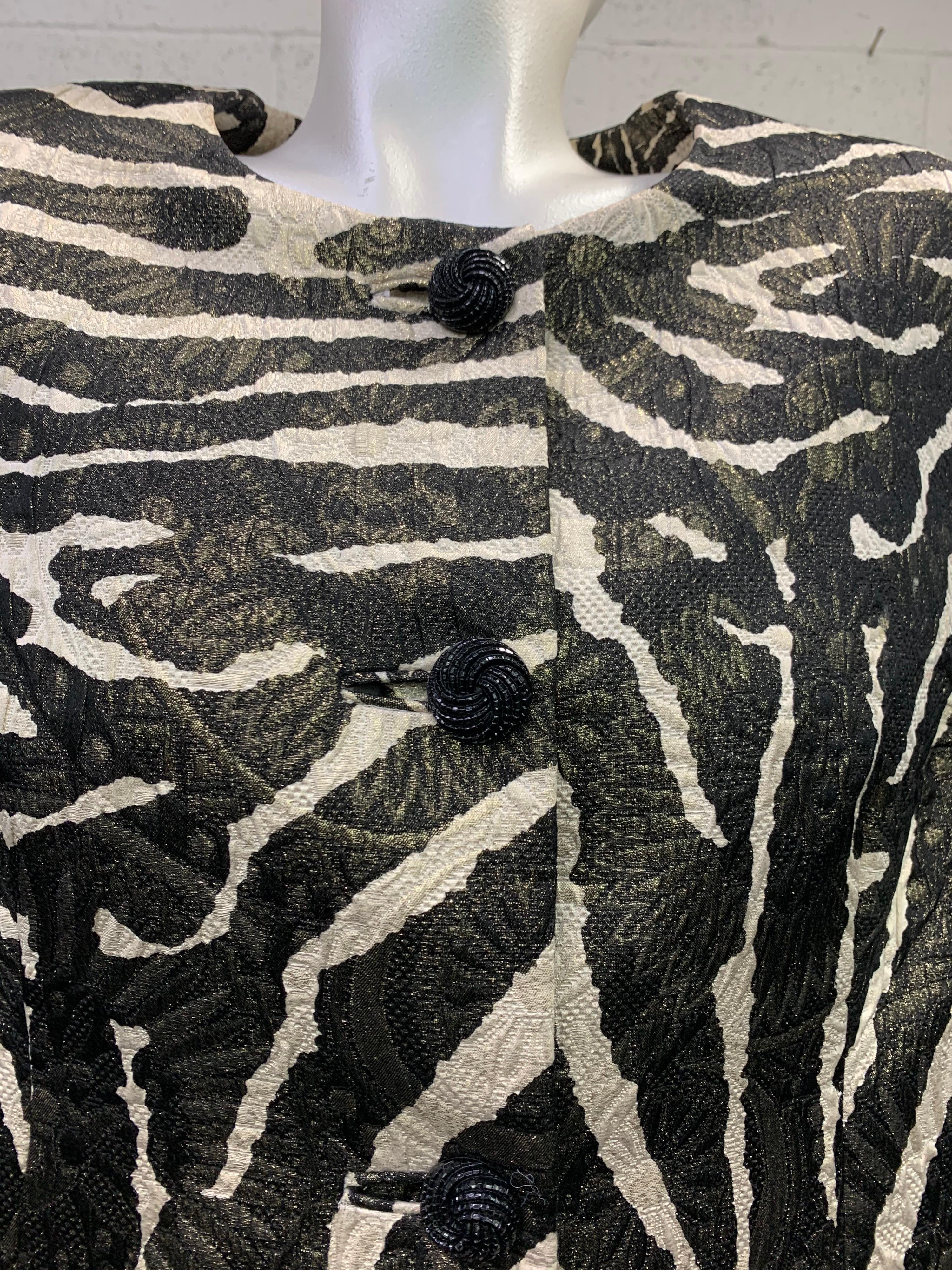 1980 Arnold Scaasi Zebra Print Matelasse Brocade & Red Silk Lined Evening Jacket In Excellent Condition For Sale In Gresham, OR