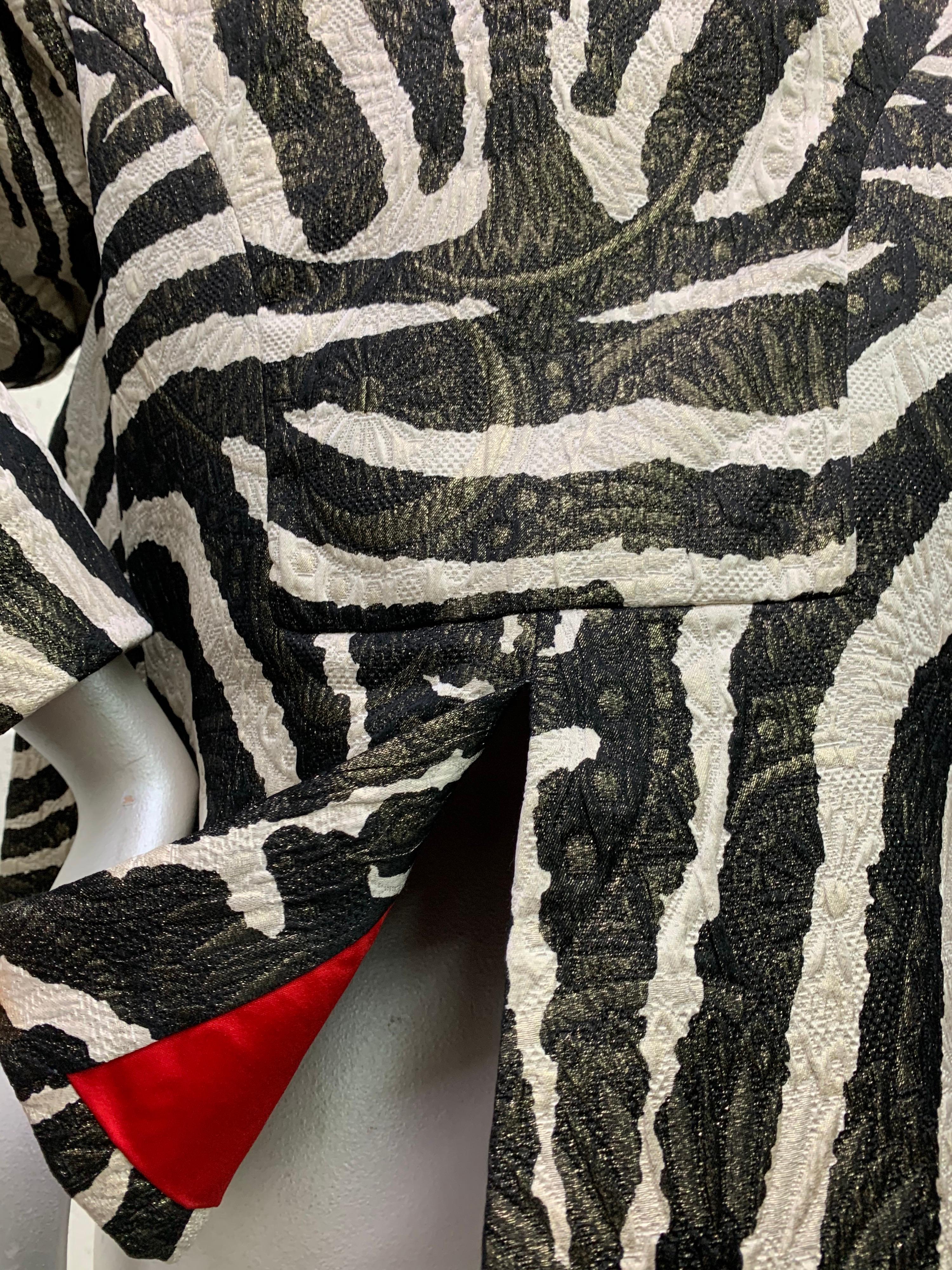 1980 Arnold Scaasi Zebra Print Matelasse Brocade & Red Silk Lined Evening Jacket For Sale 1