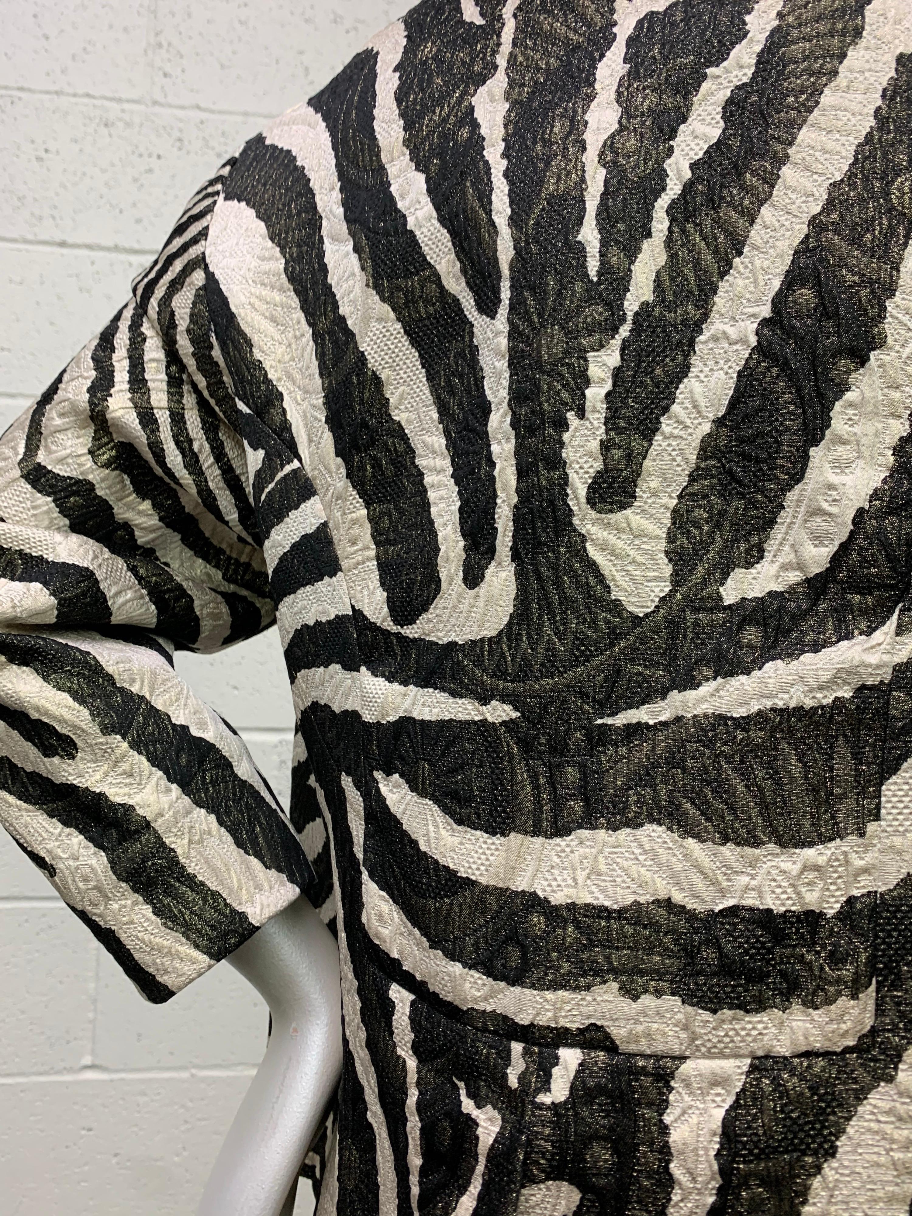 1980 Arnold Scaasi Zebra Print Matelasse Brocade & Red Silk Lined Evening Jacket For Sale 3