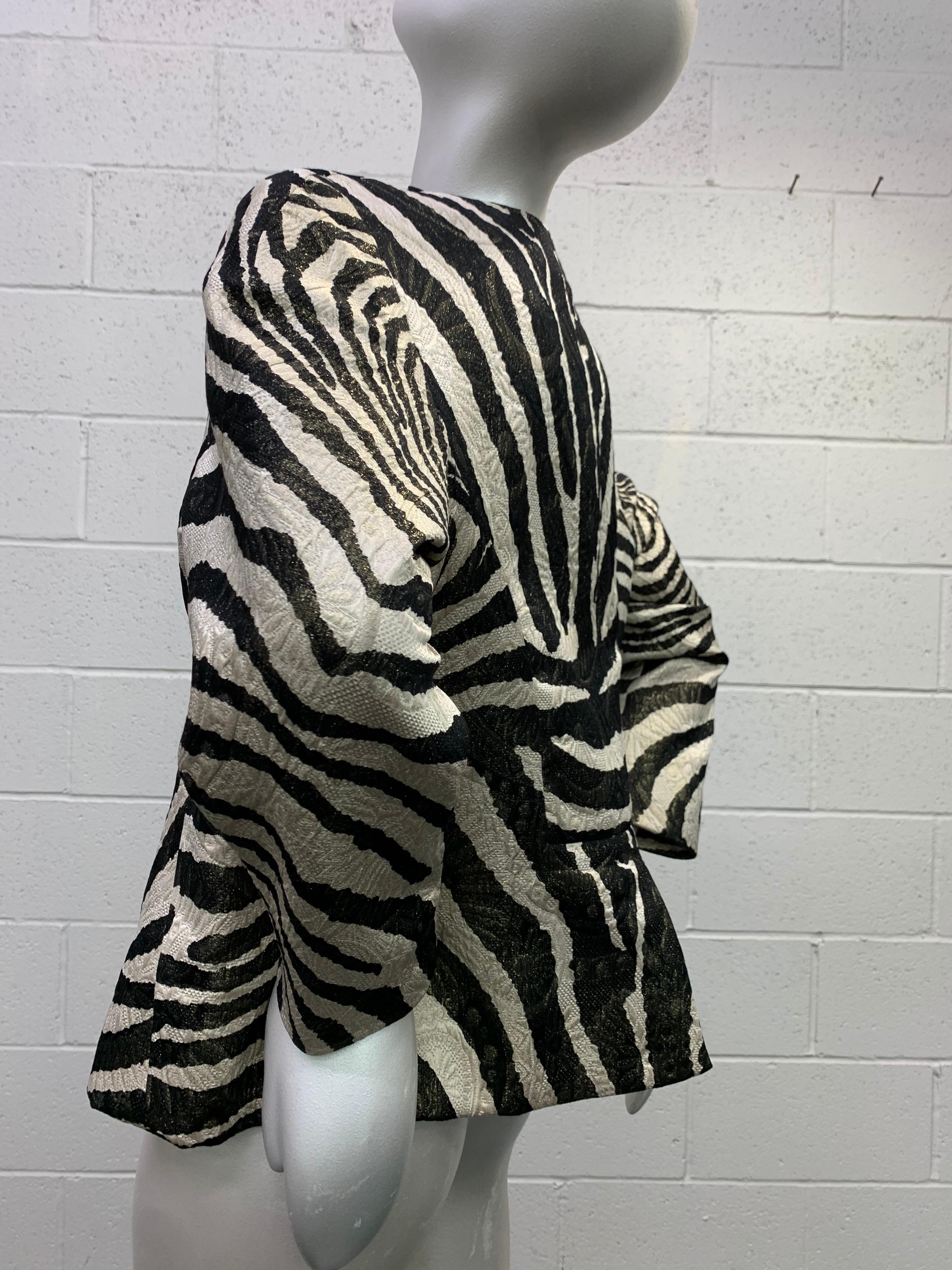 1980 Arnold Scaasi Zebra Print Matelasse Brocade & Red Silk Lined Evening Jacket For Sale 4
