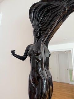 1980 Art Deco Black Nude Women Mirror