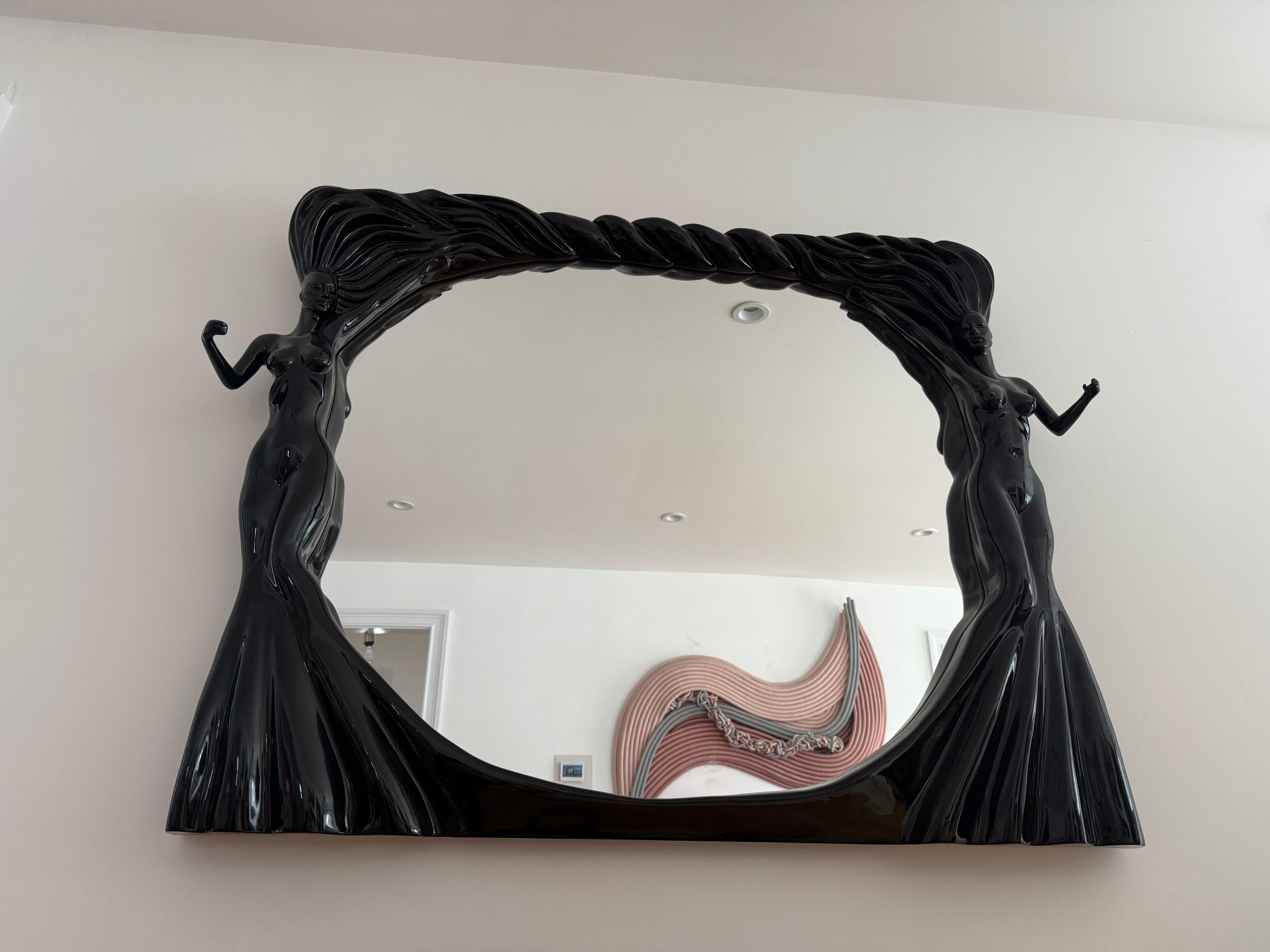 Americano 1980 Art Deco Mirror nero per donna nuda in vendita