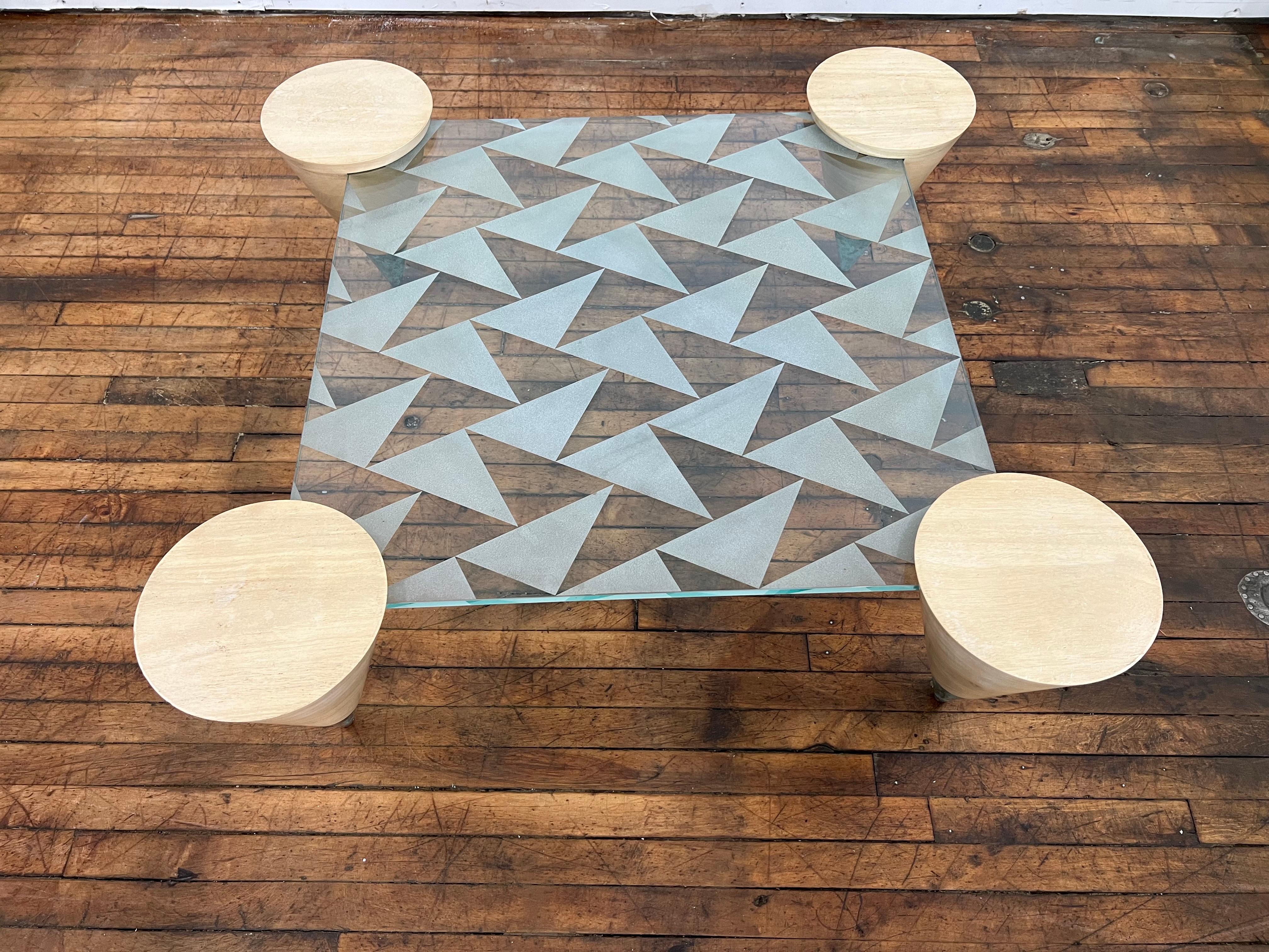 Table basse Art déco à carreaux en verre, 1980 Bon état - En vente à Staten Island, NY