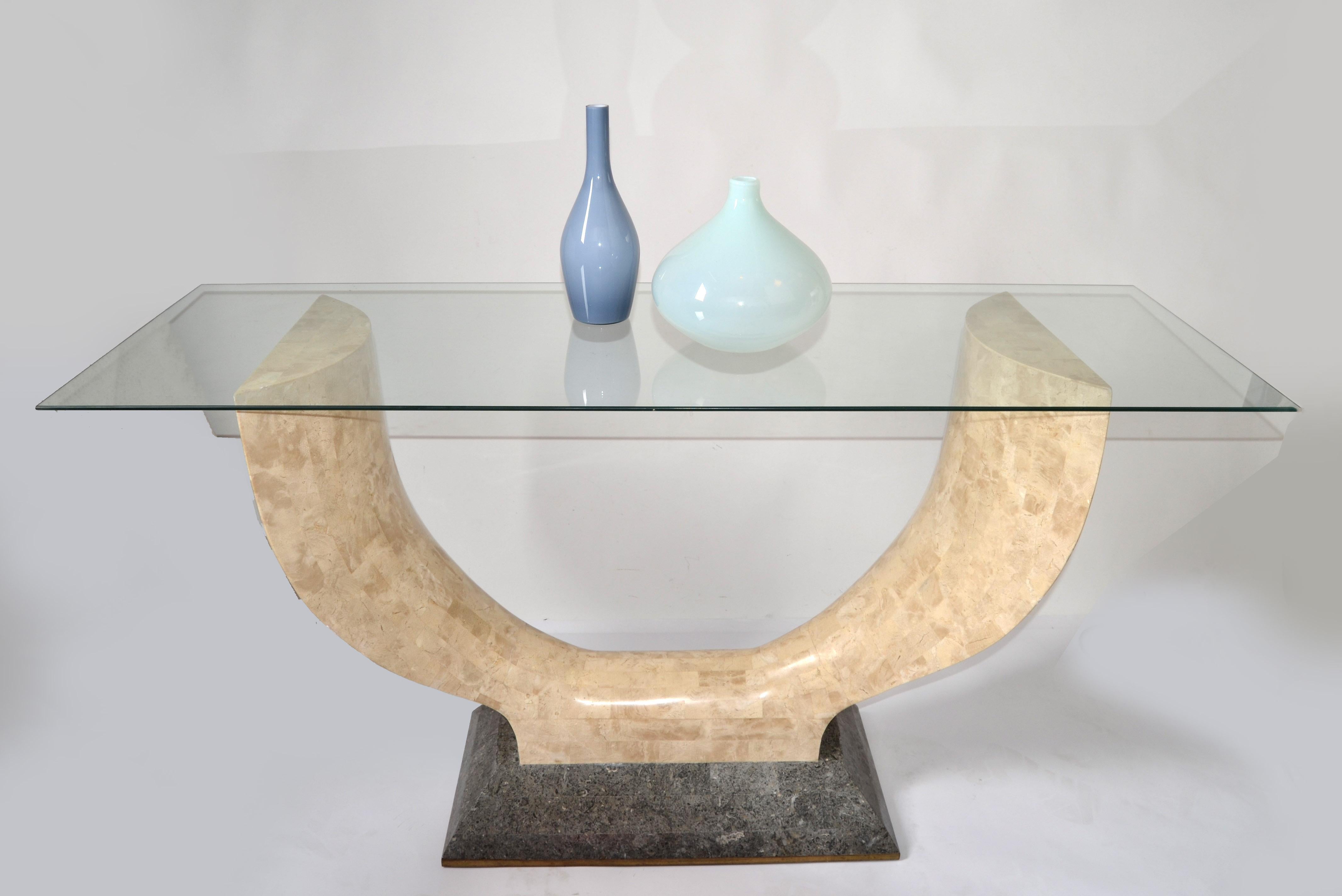 1980 Art Deco Style Maitland-Smith Tessellated Stone Marble Wood Console Table  For Sale 9