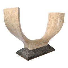 1980 Art Deco Style Maitland-Smith Tessellated Stone Marble Wood Console Table