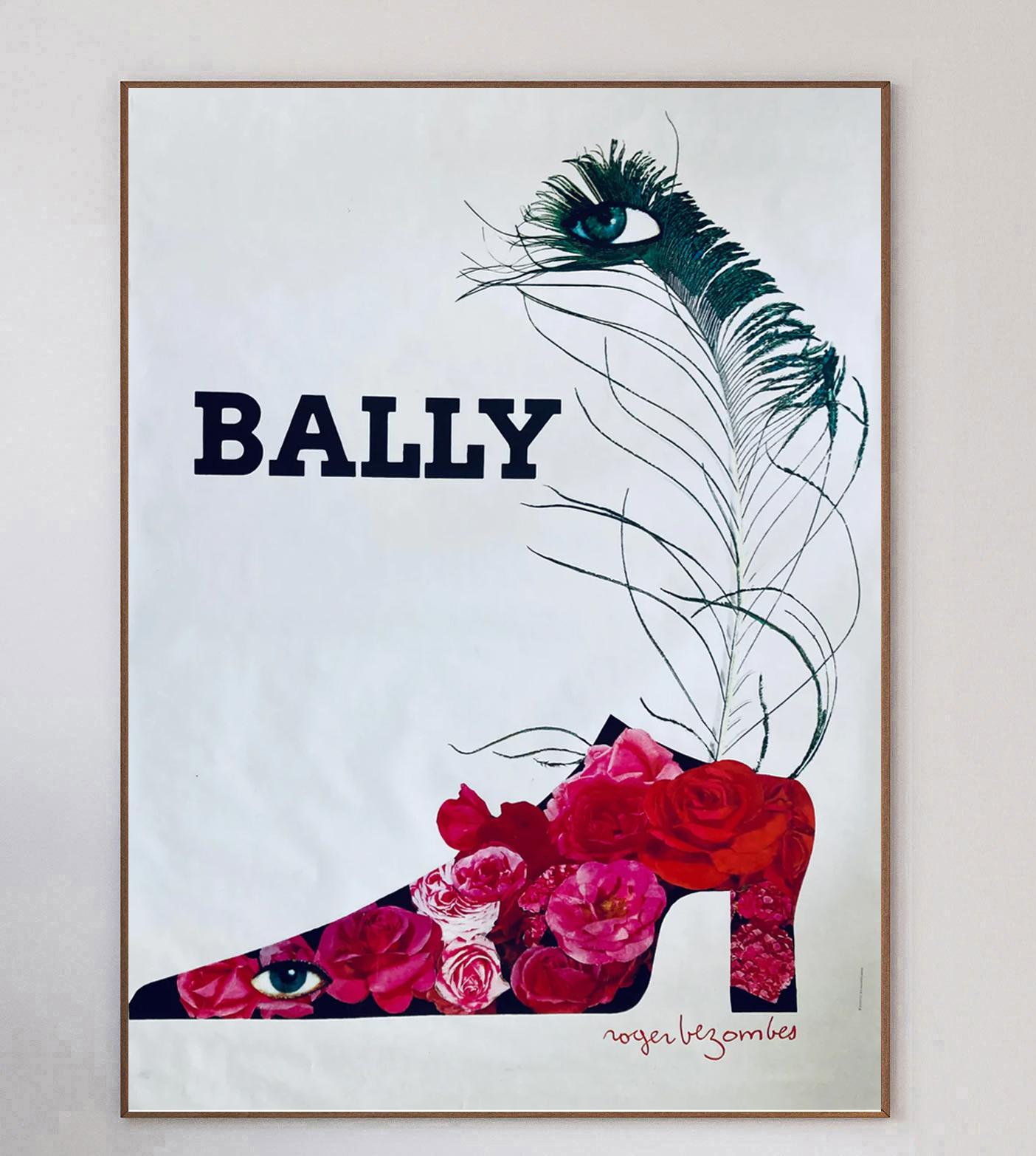 French commercial artist Roger Bezombes created this beautiful extra-large poster for Bally in 1980.

Luxury Swiss shoemaker Bally famously worked with many celebrated poster artists during iconic collaborations on posters throughout the 20th