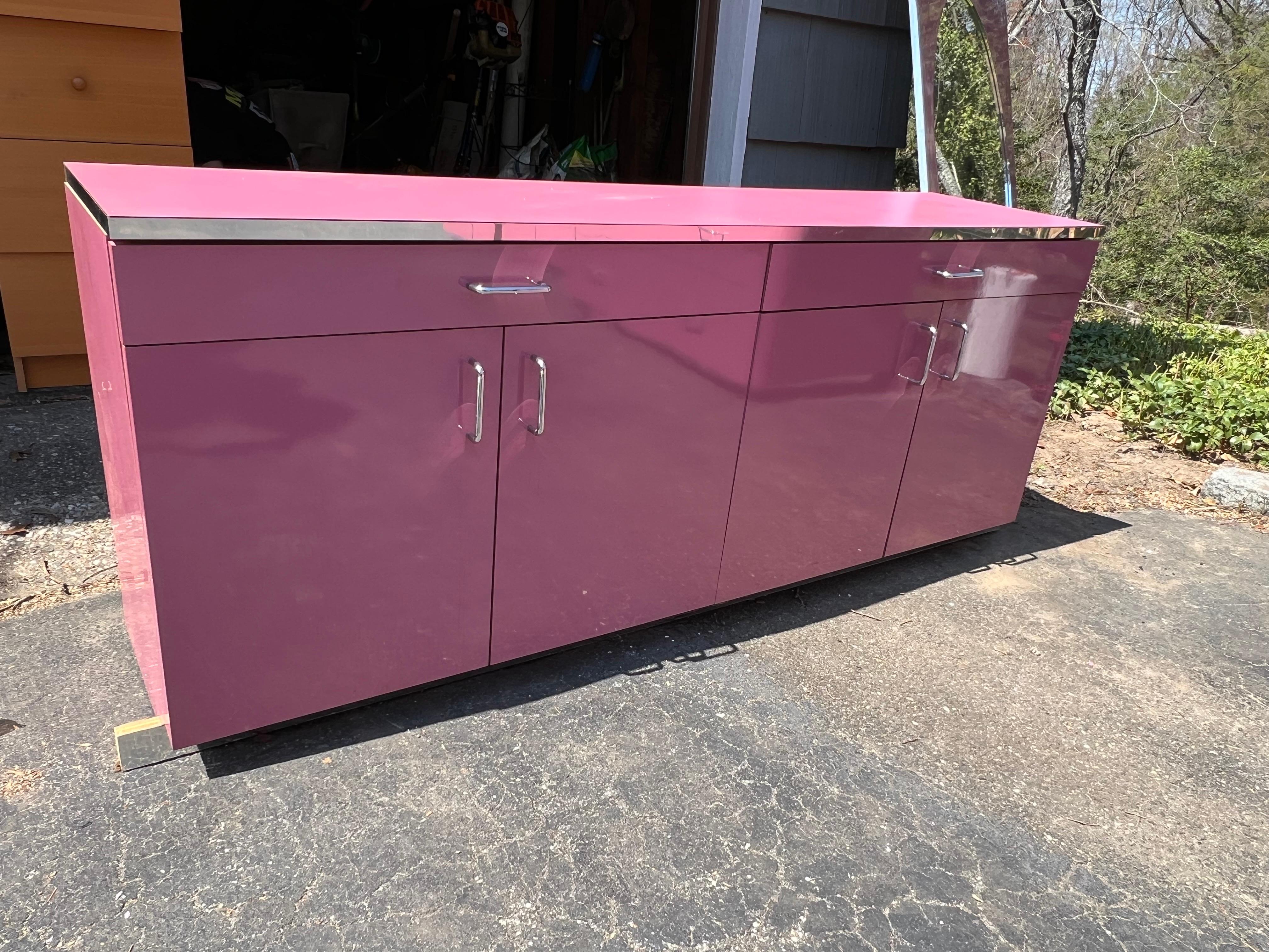 Post-Modern 1980 Barbie Pink Laminate Chrome Cabinet