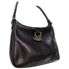 1980 Barry Kieselstein-Cord Borsa a tracolla in pelle nera con logo in alligatore