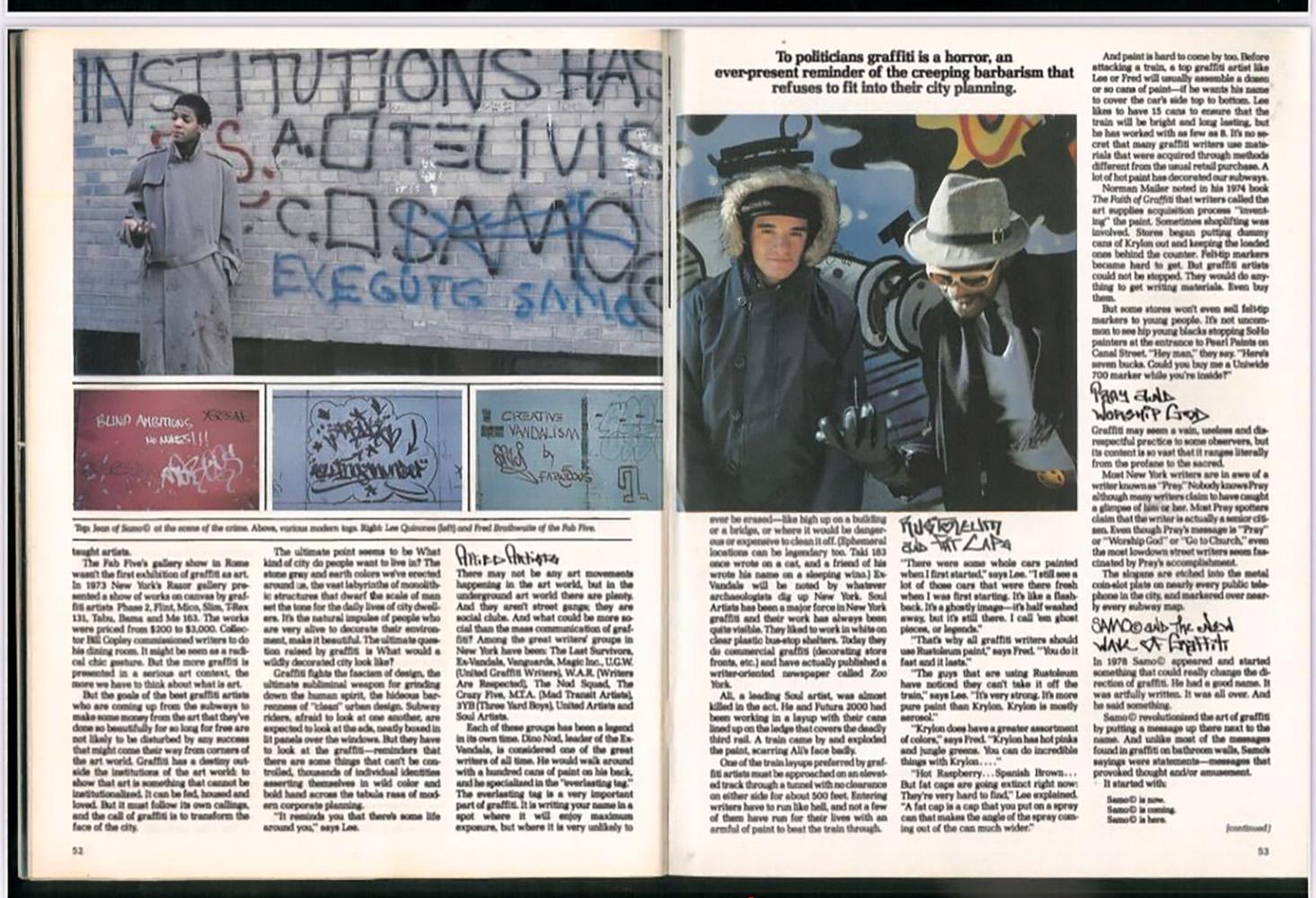Graffiti 80: El estado del arte proscrito por Glenn Obrien

En la edición de junio de 1980 de High Times aparece un importante perfil de Bassuiat, alias SAMO, escrito por Glenn O'Brien, escritor y colaborador clave en sus inicios.

La edición