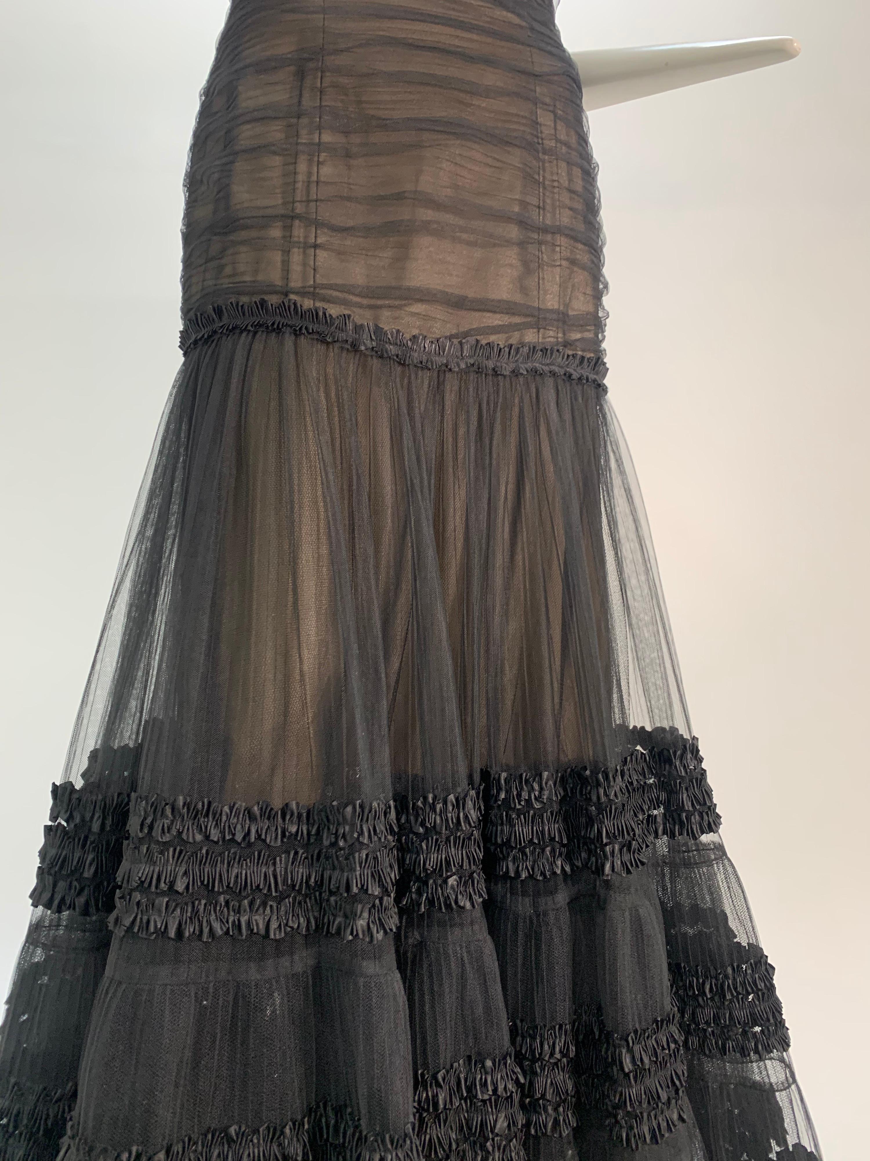 1980 Belleville Sassoon Black Tulle Off-The-Shoulder Peasant-Style Gown  4