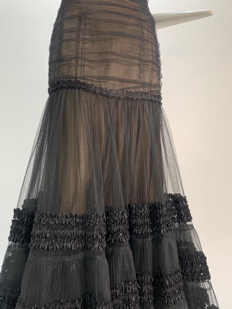 1980 Belleville Sassoon Black Tulle Off-The-Shoulder Peasant-Style Gown ...