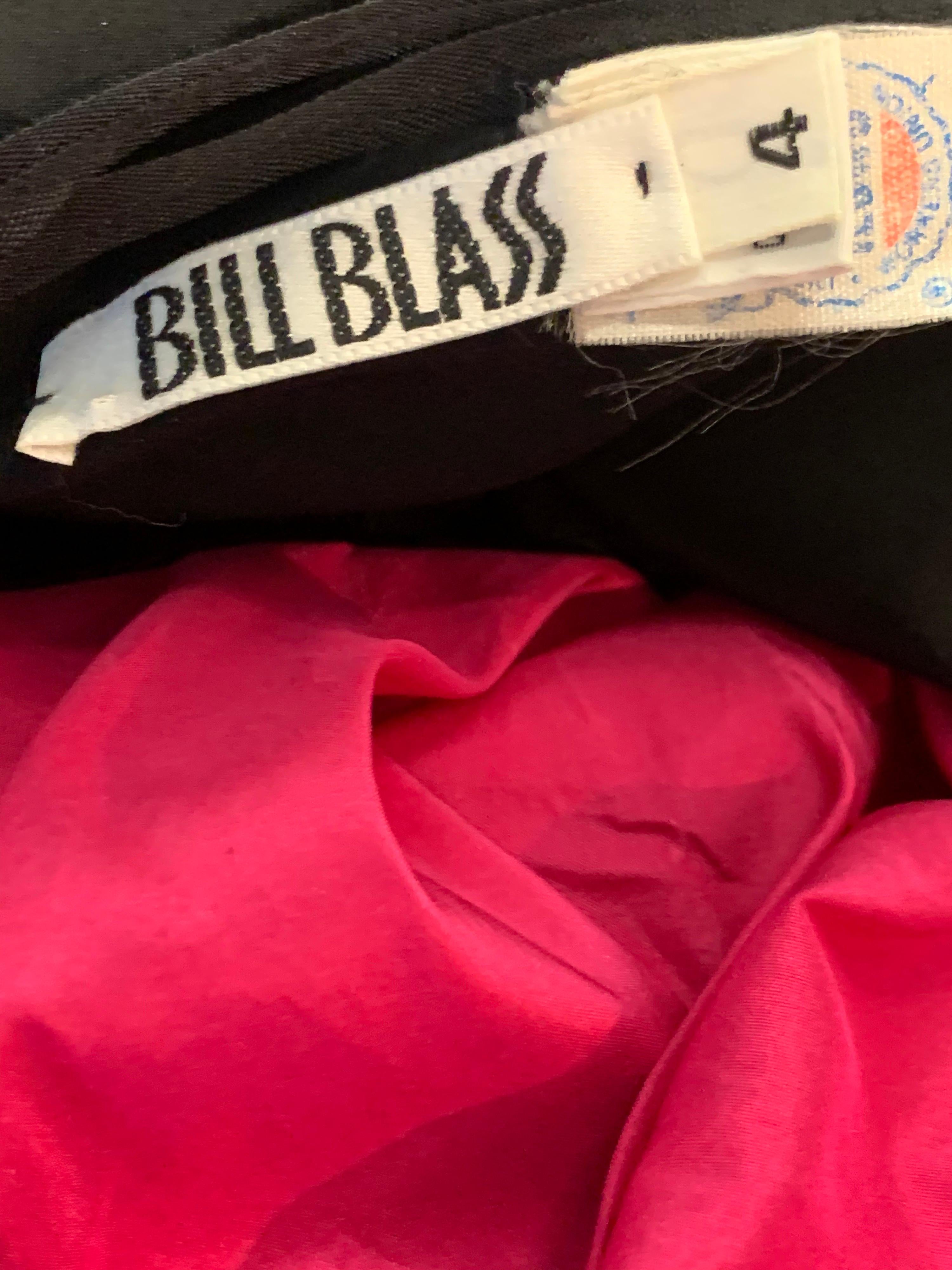 1980 Bill Blass Black Silk Crepe One-Shoulder Gown w/ Lace Skirt and Fuchsia Bow For Sale 16