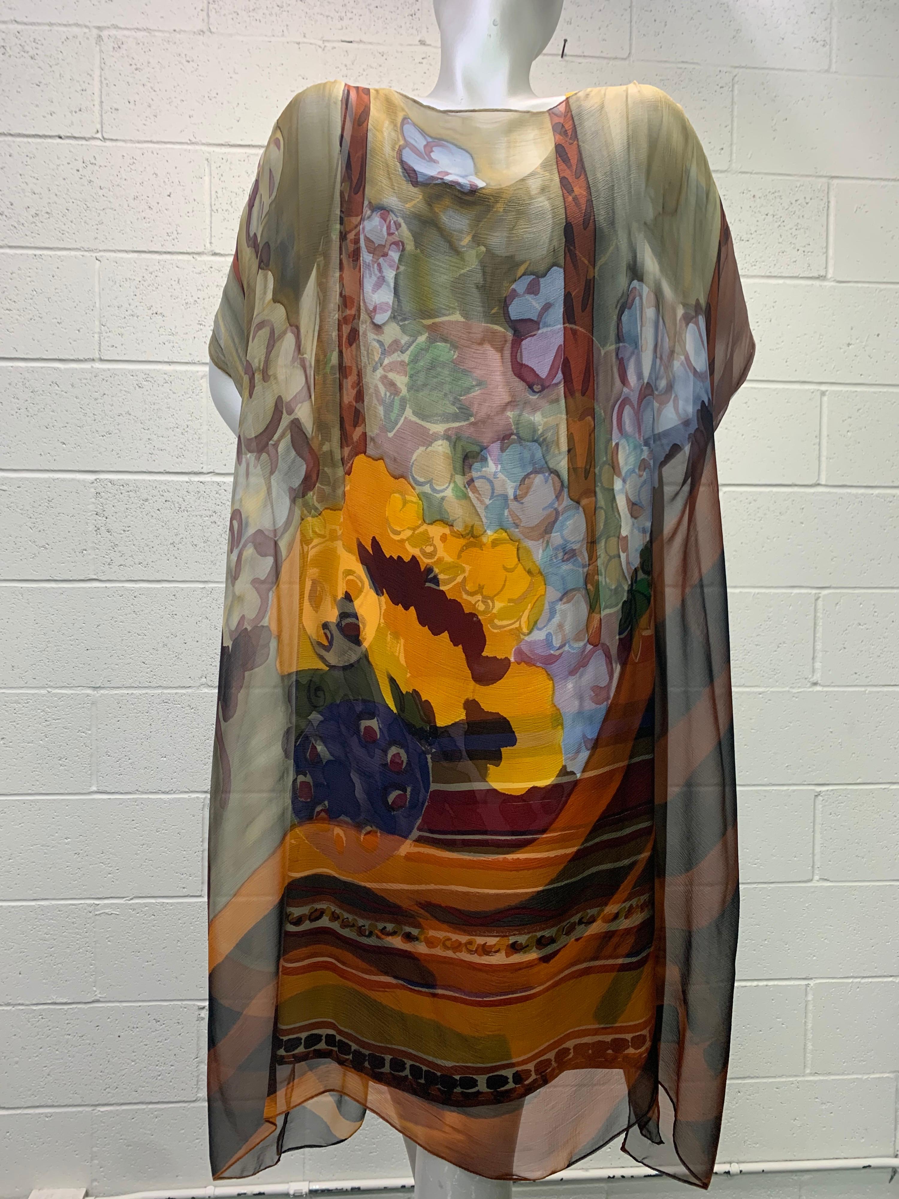 Women's 1980 Bill Blass Matisse Print Silk Chiffon Overlay & Matching Shift Dress Set For Sale