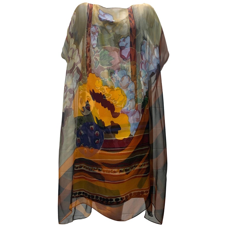 1980 Bill Blass Matisse Print Silk Chiffon Overlay and Matching Shift Dress  Set at 1stDibs
