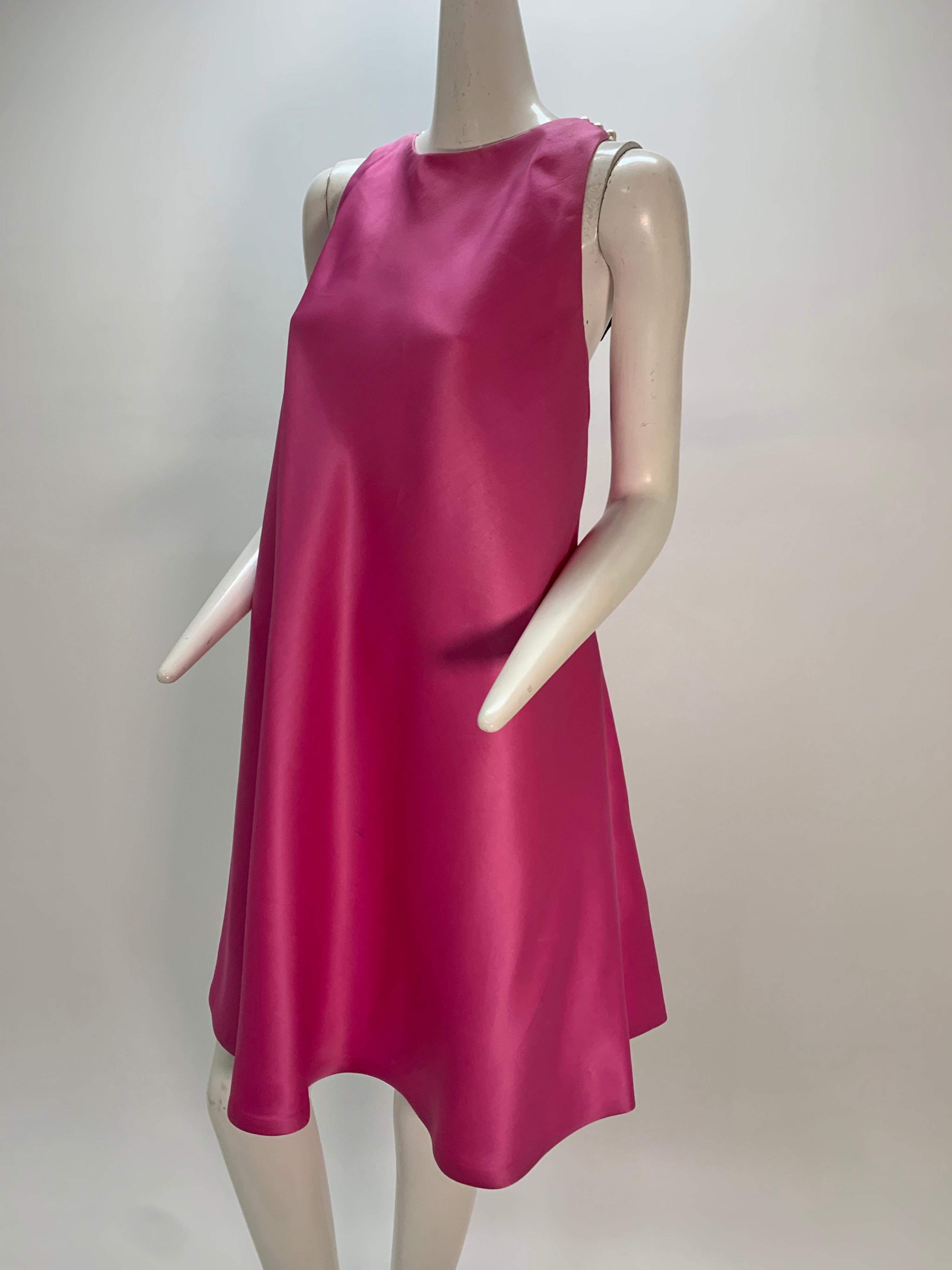 1980 Bill Blass Pink Silk Organza Mini Dress W/Chunky Pearl Strands & Bow 6