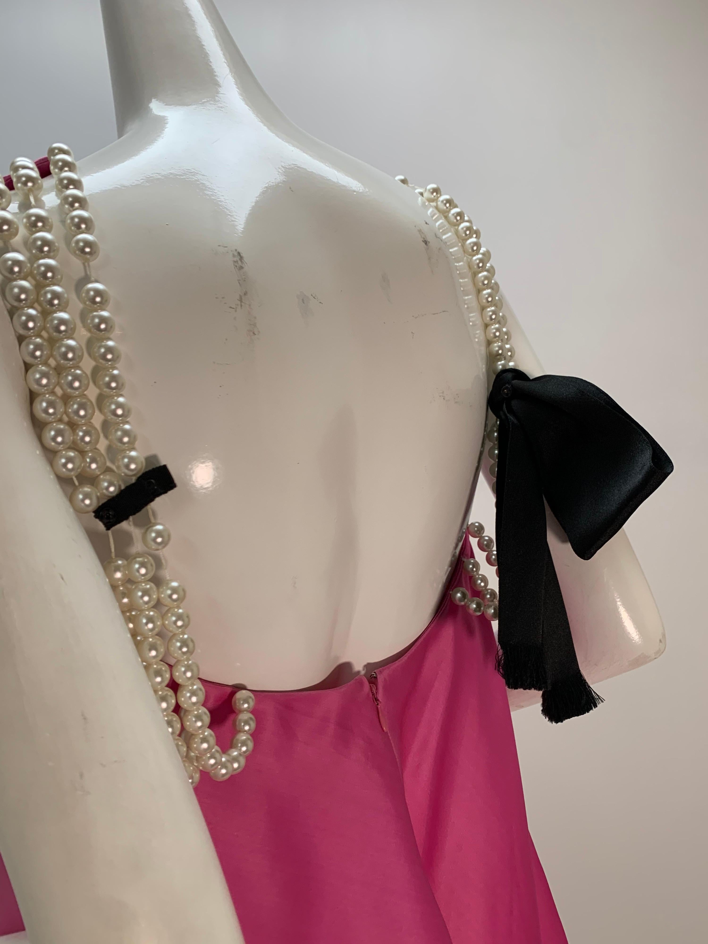 1980 Bill Blass Pink Silk Organza Mini Dress W/Chunky Pearl Strands & Bow 8
