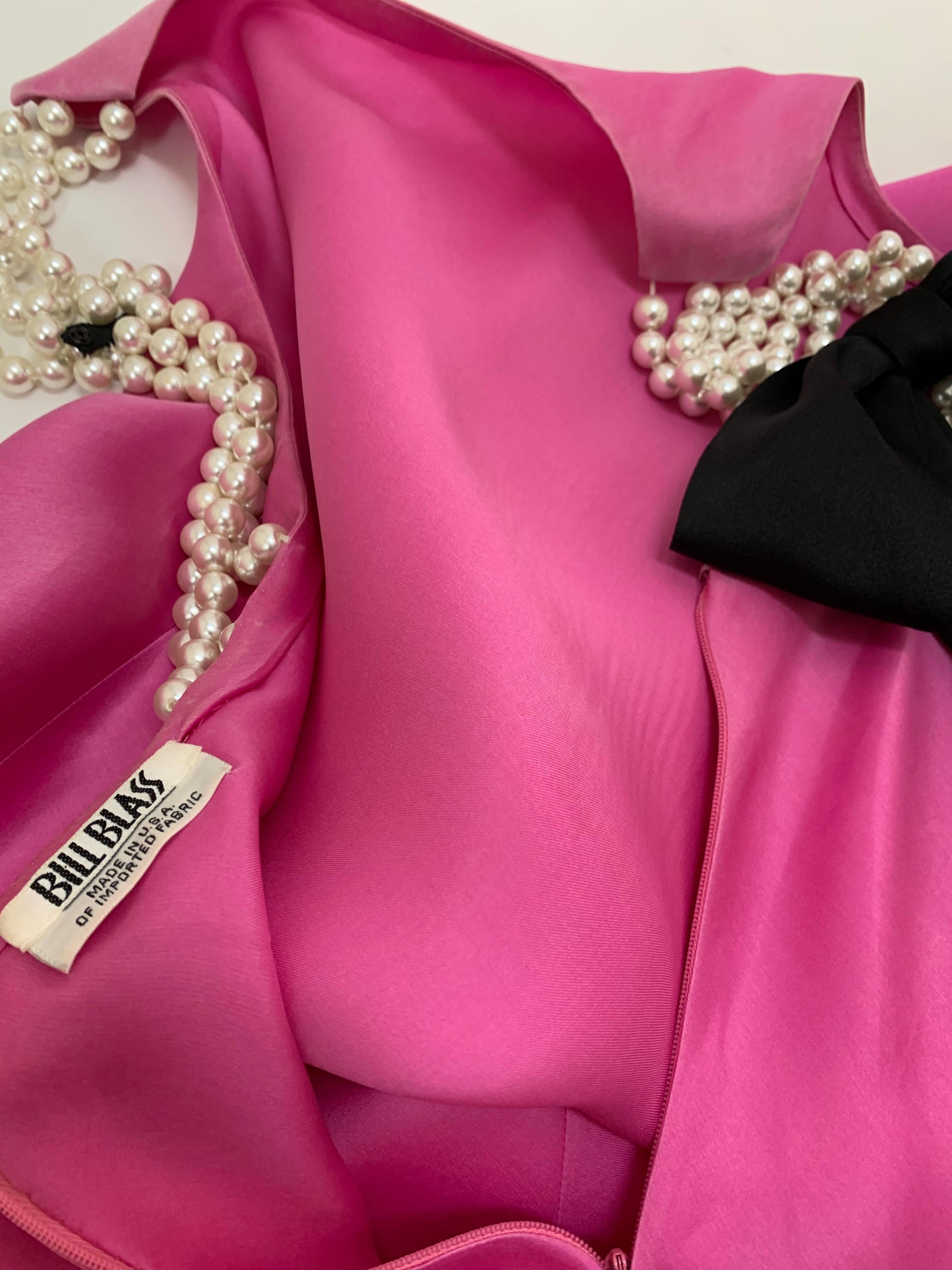 1980 Bill Blass Pink Silk Organza Mini Dress W/Chunky Pearl Strands & Bow 9
