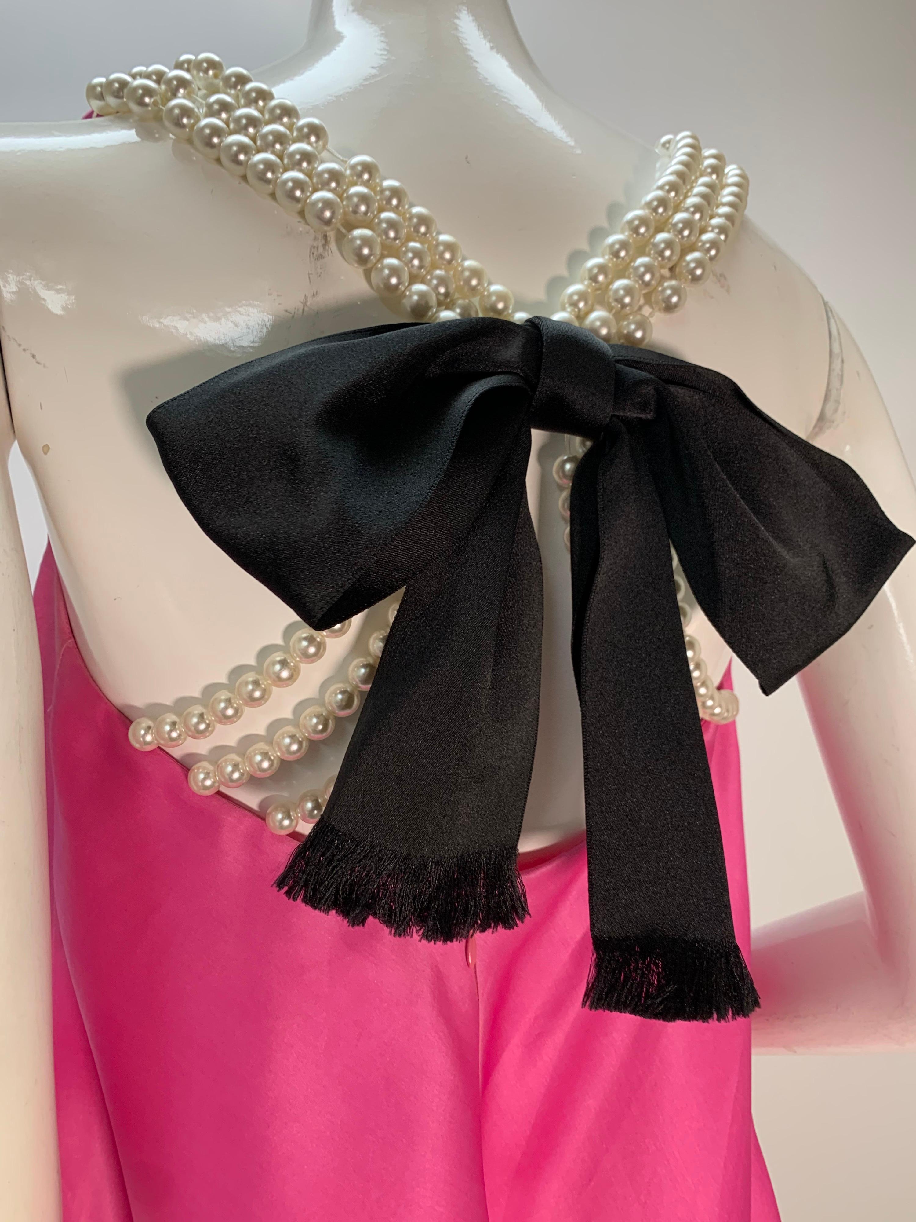 Women's 1980 Bill Blass Pink Silk Organza Mini Dress W/Chunky Pearl Strands & Bow