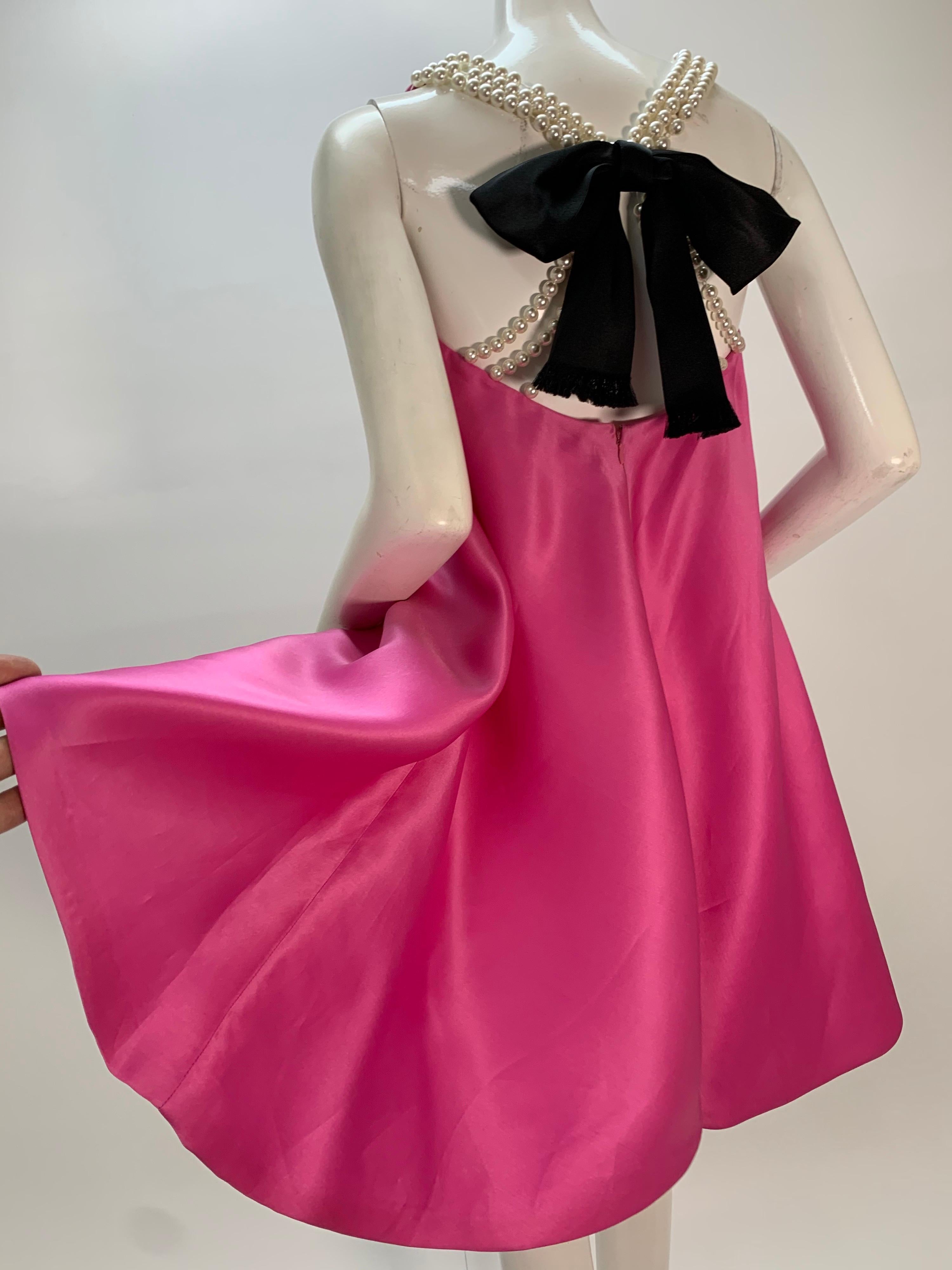 1980 Bill Blass Pink Silk Organza Mini Dress W/Chunky Pearl Strands & Bow 1