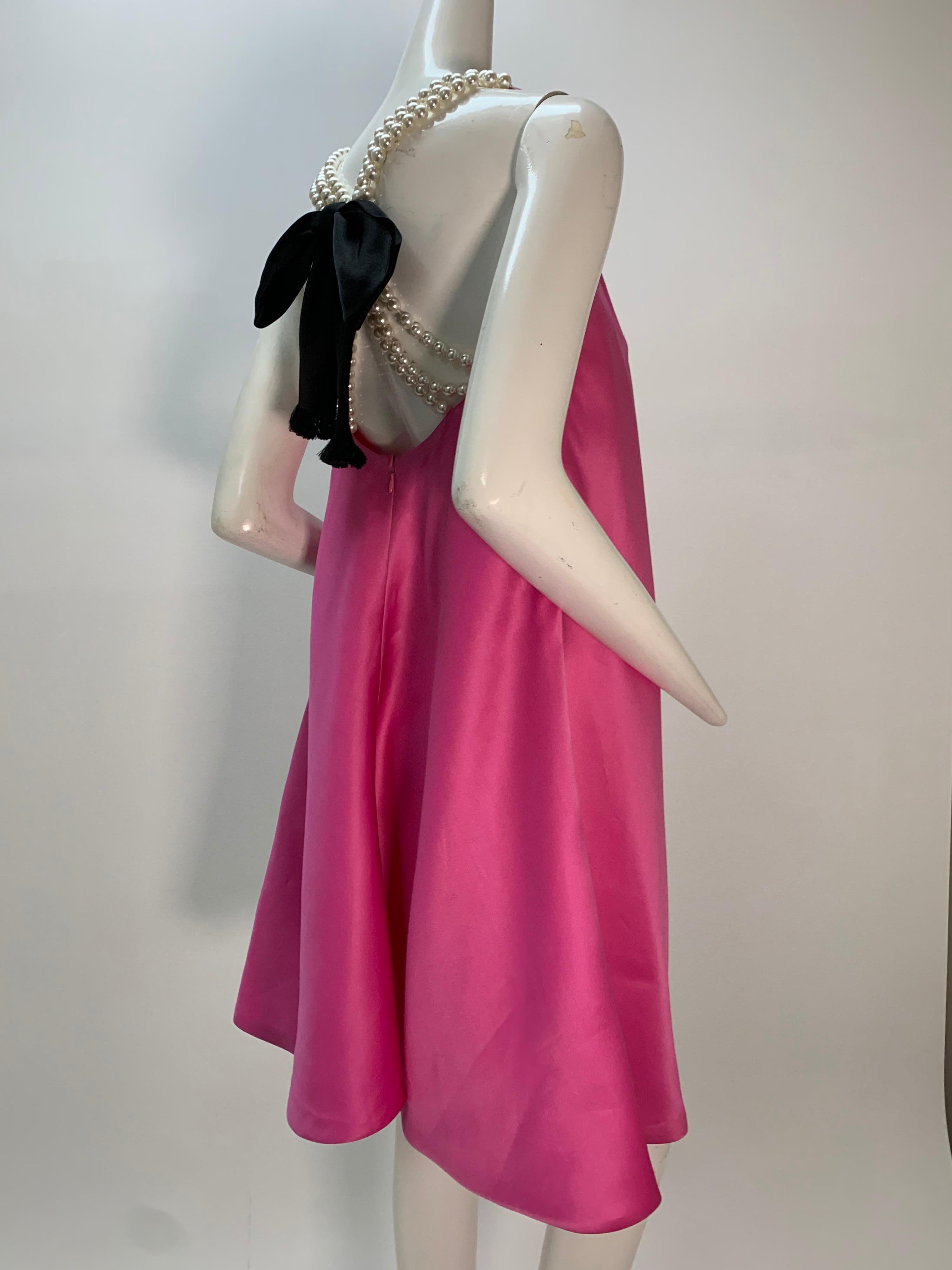 1980 Bill Blass Pink Silk Organza Mini Dress W/Chunky Pearl Strands & Bow 4