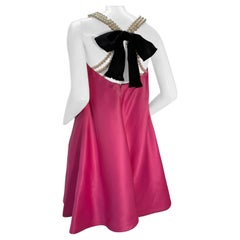 1980 Bill Blass Pink Silk Organza Mini Dress W/Chunky Pearl Strands & Bow