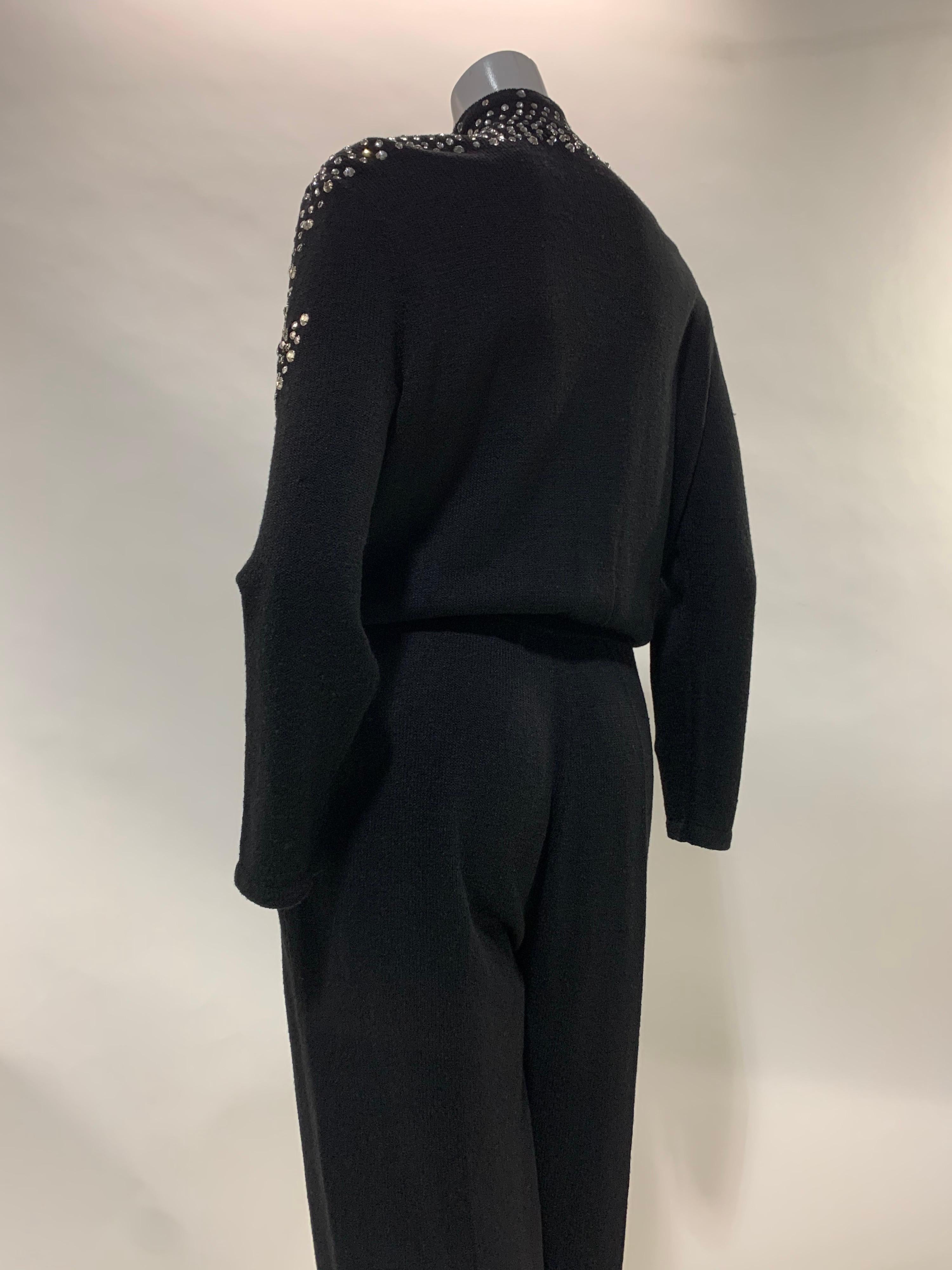 1980 Black Knit Jumpsuit w/ Structured Rhinestone Embellished Shoulder Arrows For Sale 7