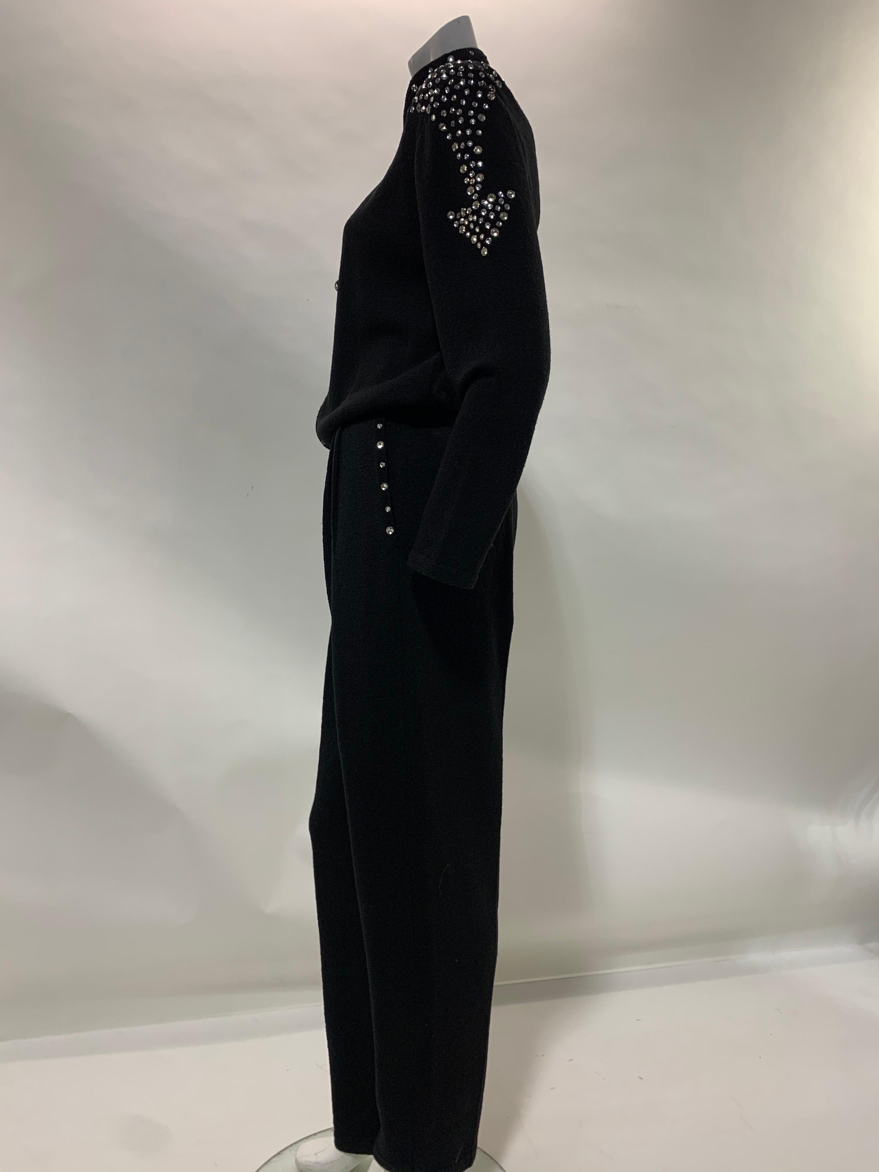1980 Black Knit Jumpsuit w/ Structured Rhinestone Embellished Shoulder Arrows For Sale 8